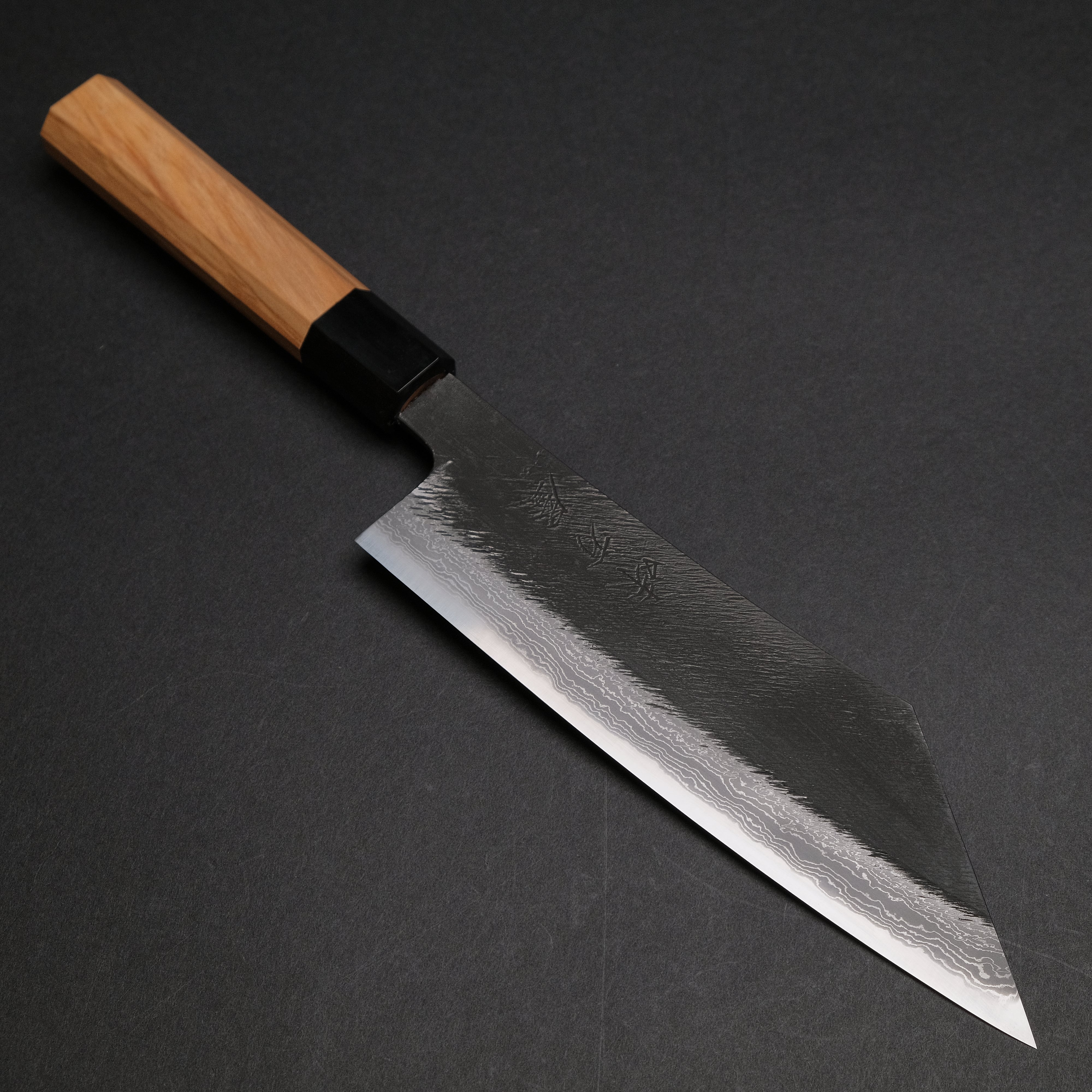 Premium Ajikataya White #2 Matsuba Damascus Hakata 180mm Kitchen Knife - Olive Wood & Buffalo Horn Handle (#25) - Perfect for Sushi, Sashimi & Japanese Cuisine Preparation