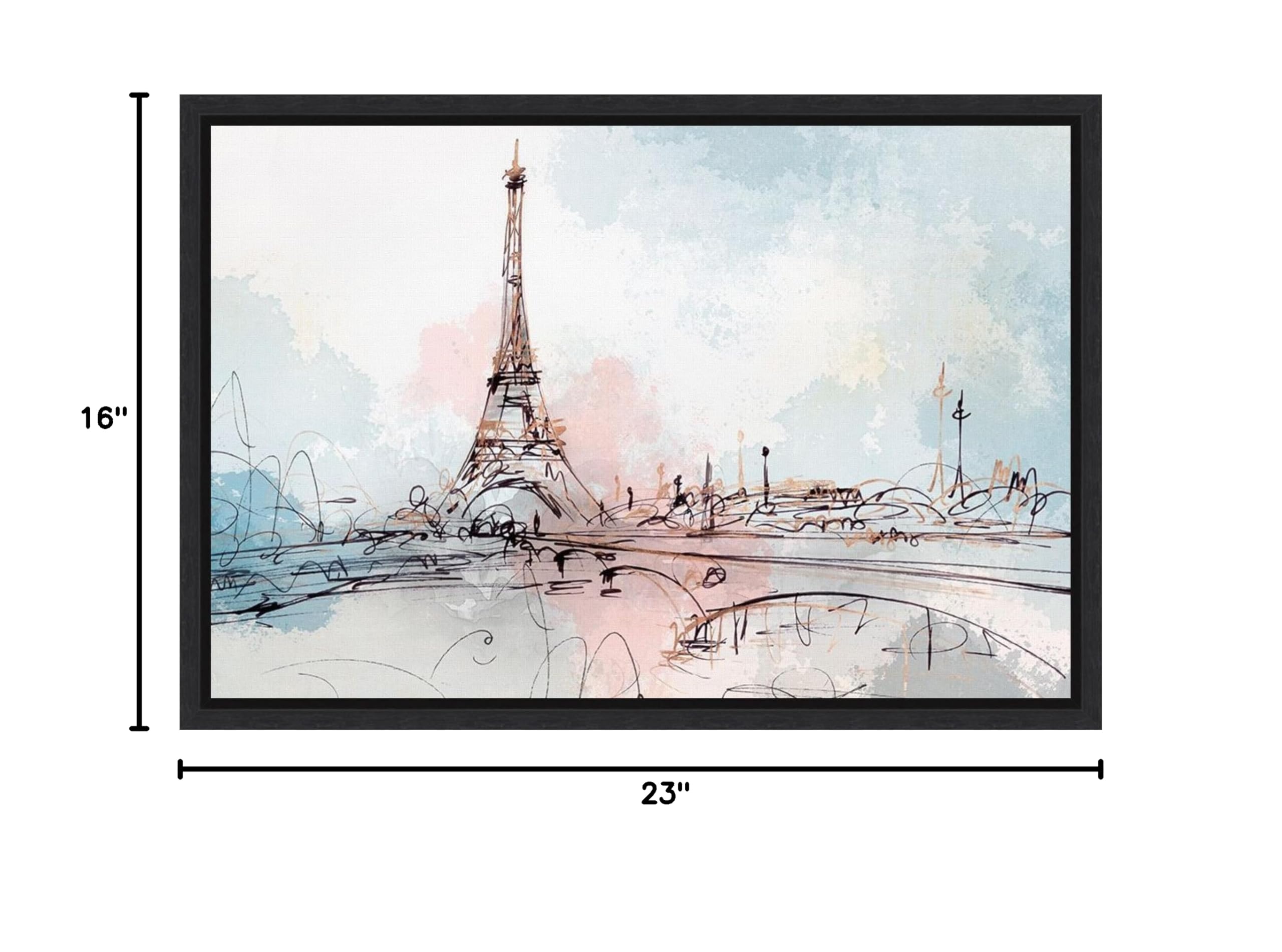 Amanti Art Framed Canvas Wall Art 16x23 - Blushing Paris Eiffel Tower by Isabelle Z, Abstract Modern Decor, Ready-to-Hang Painting for Living Room, Bedroom, Bathroom - Perfect for Home & Office Decor