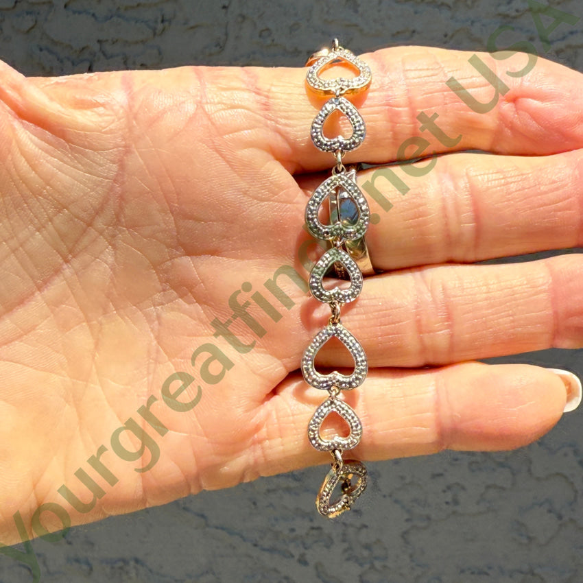 Vintage Sterling Silver & Gold Plated Heart Bracelet for Women - Elegant Romantic Jewelry Gift for Valentine's Day, Anniversary & Special Occasions