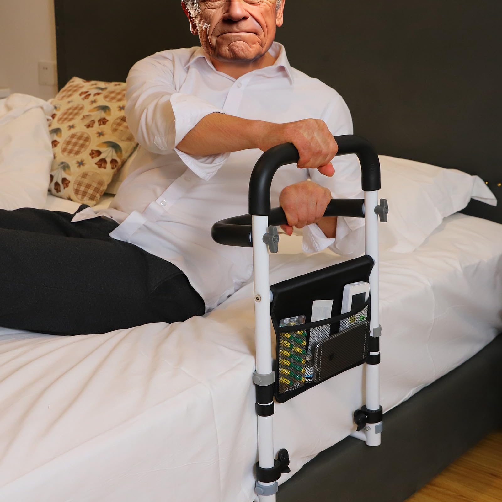 **Elderly Bed Safety Rails - Adjustable Bed Assist Rail for Seniors & Adults - Helps with Getting In & Out of Bed Easier - Ideal for Home Care & Hospital Use**