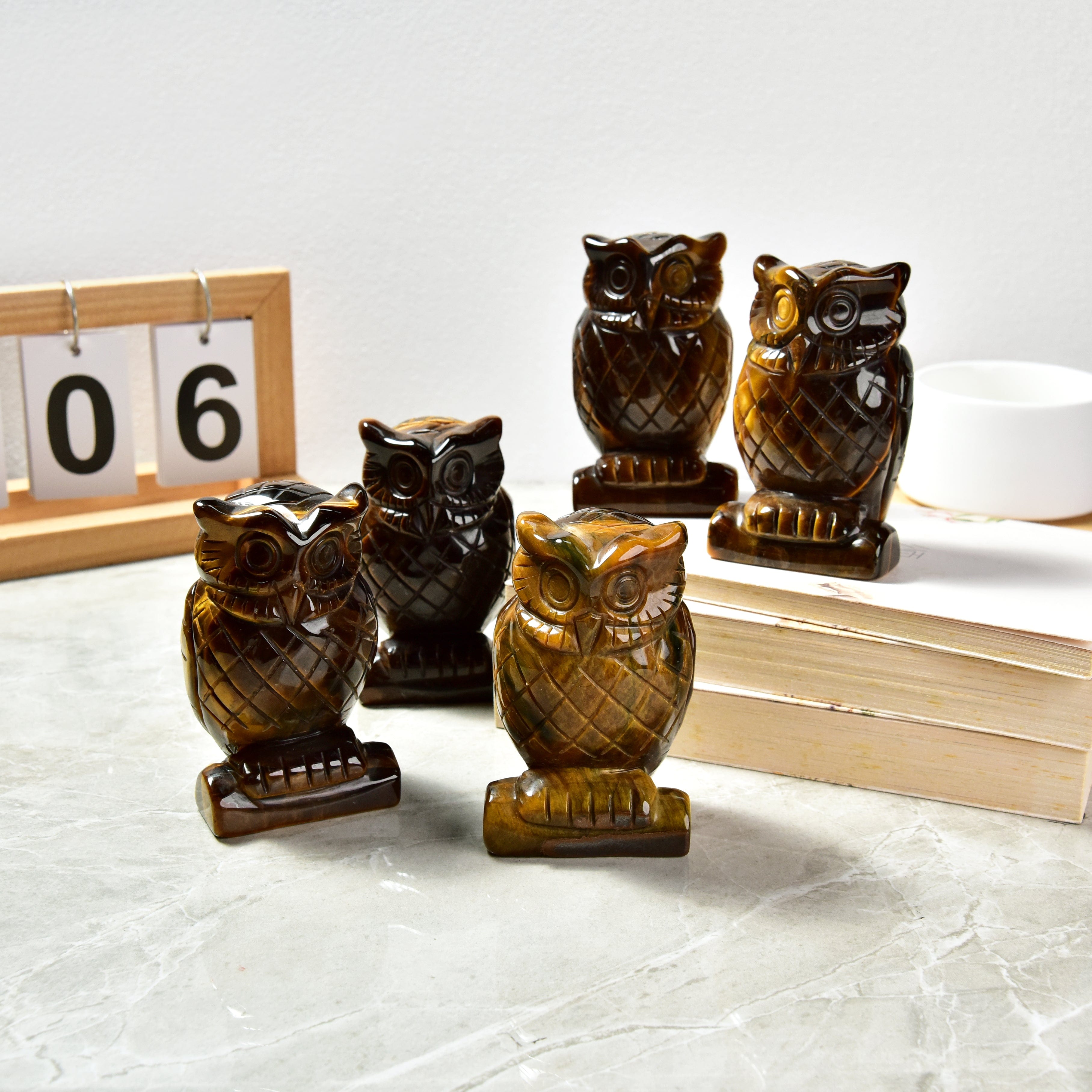 Natural Tiger Eye Owl Gemstone Carving - Handmade Spiritual Animal Figurine for Home Decor, Meditation & Gift Giving