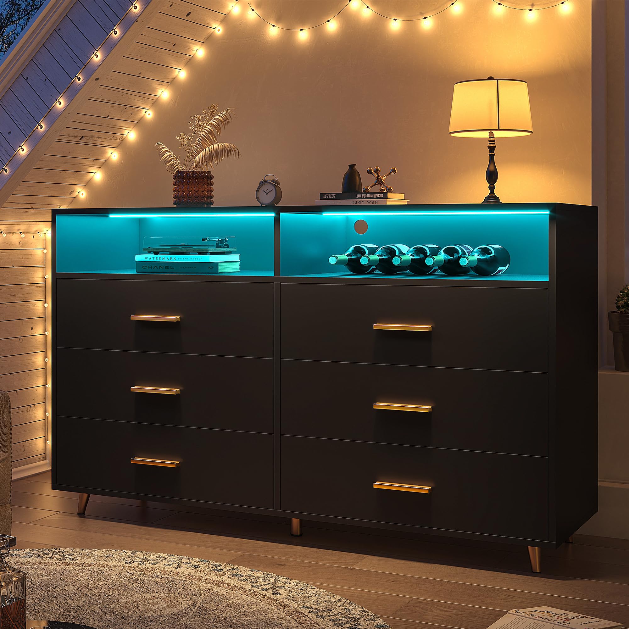 LED Wood Dresser for Bedroom - Wide Drawers, Metal Handles - Perfect for Clothes Storage & Entryway