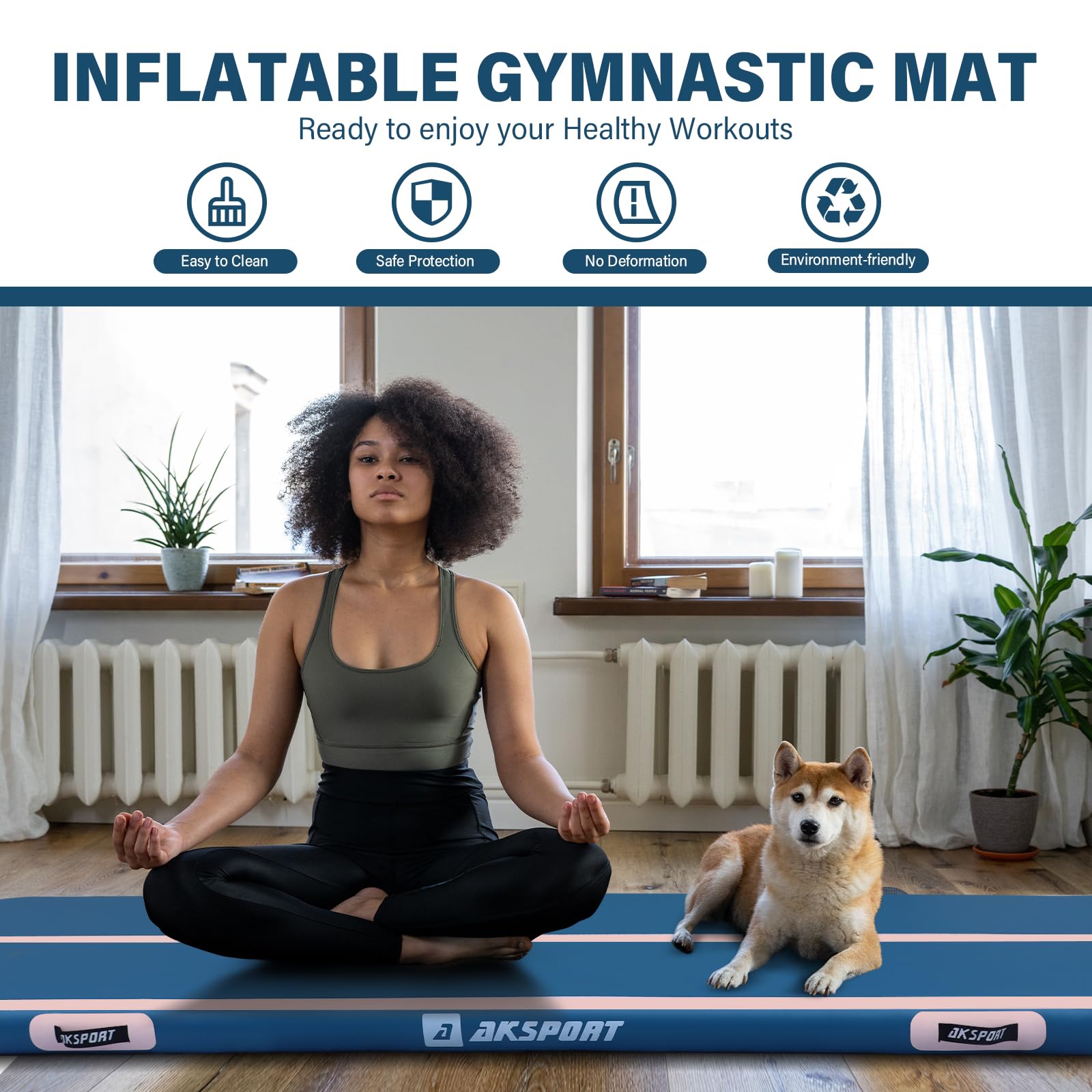 AKSPORT Inflatable Gymnastics Air Mat - Portable Tumble Track & Tumbling Floor Mat with Air Pump for Home Gym, Cheerleading, Parkour Training | Perfect for Indoor Practice, Beach, Park & Water Activities
