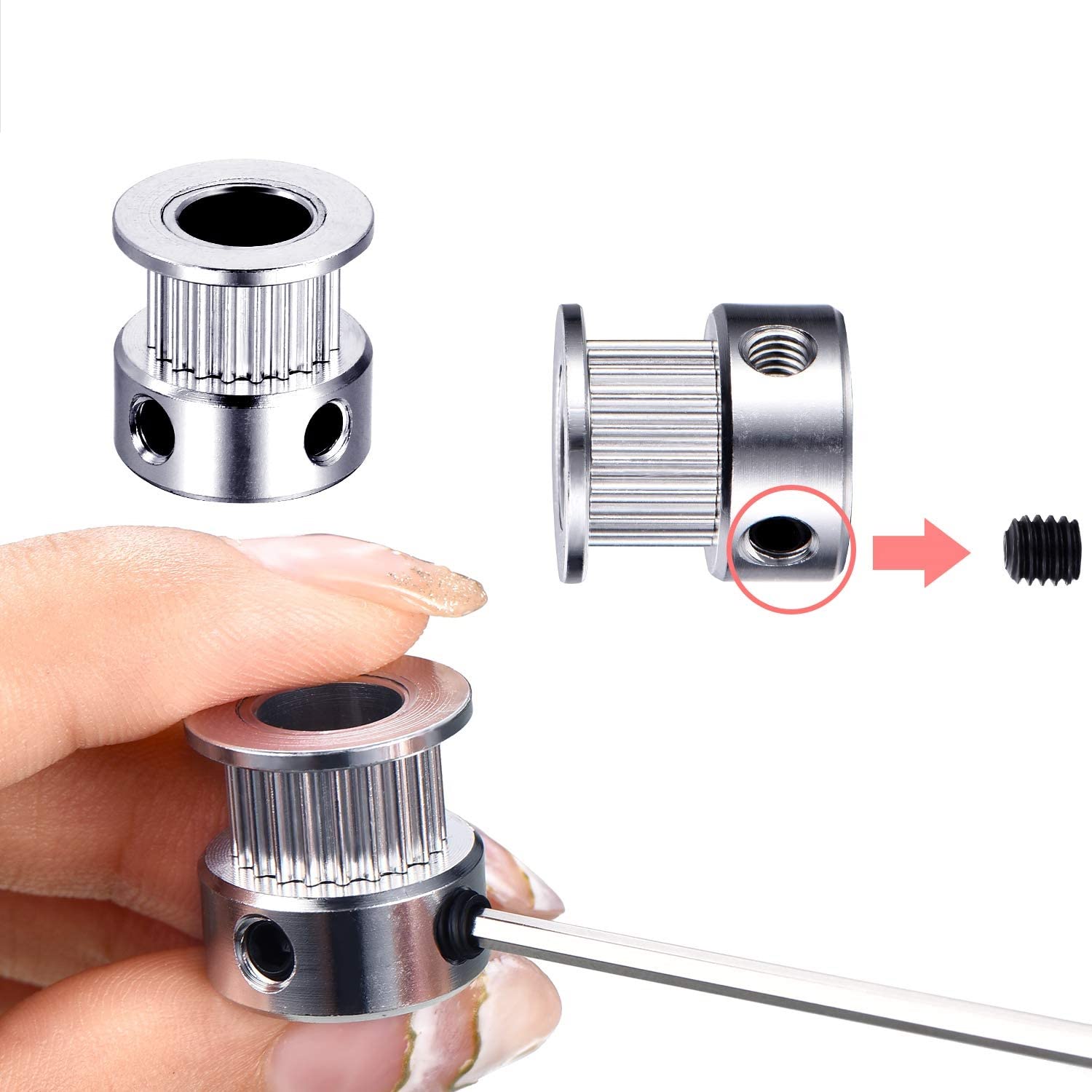 Heyiarbeit 20 Teeth 5mm Bore Aluminum Alloy Timing Belt Pulley & Flange Synchronous Wheel for 3D Printer CNC - Compatible with 11mm Belt | Perfect for DIY Robotics, 3D Printing & CNC Machining Projects