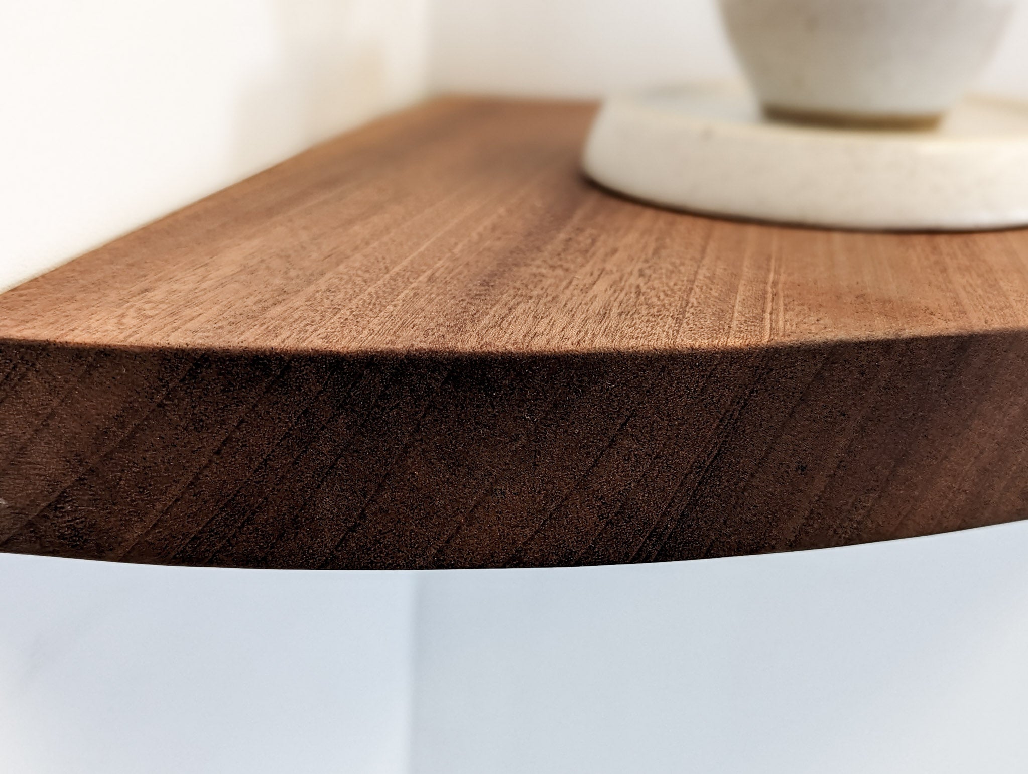 Floating Corner Shelf with Round Edge - Solid Oak Wall Mounted Shelf for Bathroom, Kitchen, or Living Room Storage & Decor