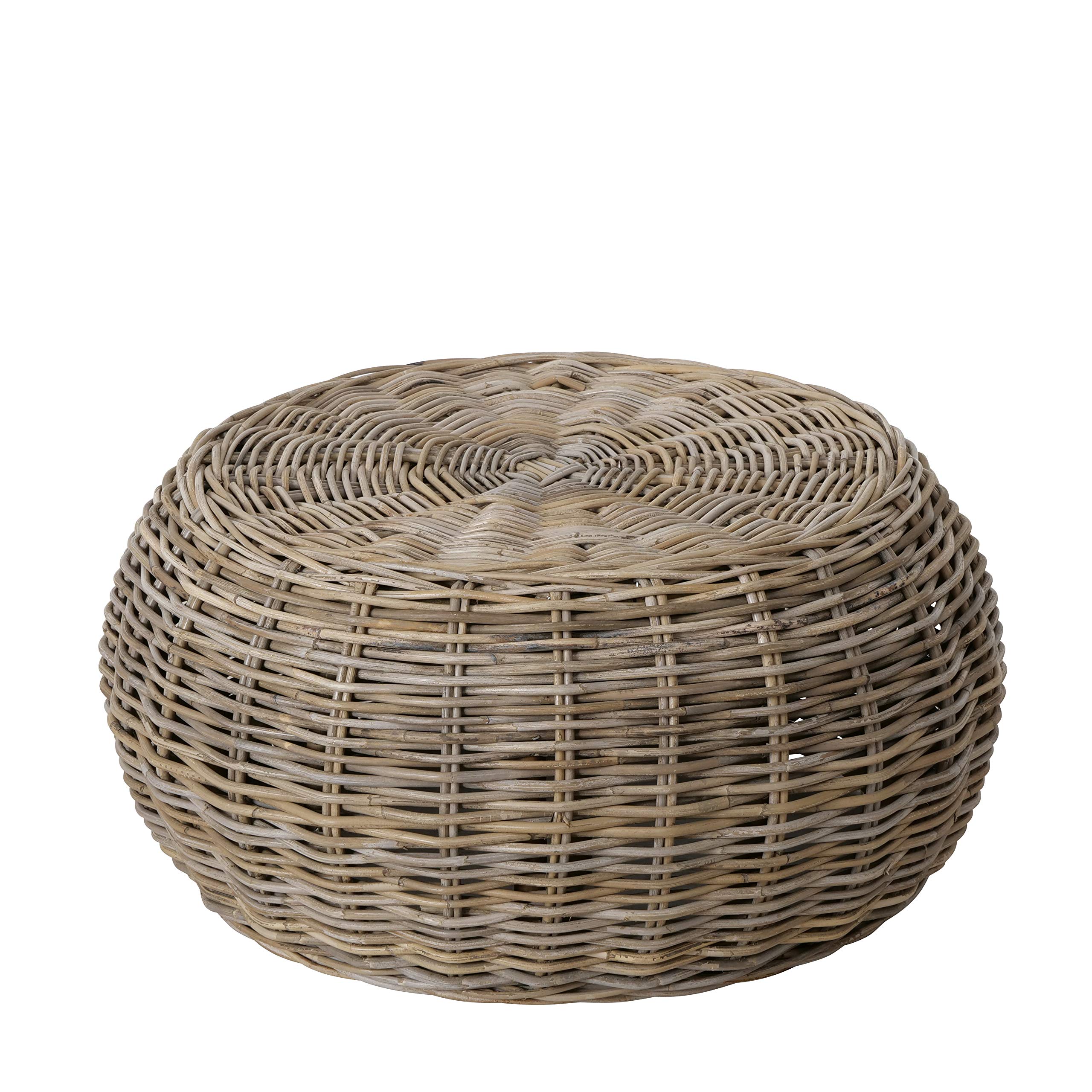 WHW Whole House Worlds Hamptons Low Rise Rattan Coffee Table - Wicker Weave Circular Design, 28.25 Inch Diameter x 13.5 Inch Height, 10.5 lbs - Perfect for Living Room, Patio, or Beach House Decor