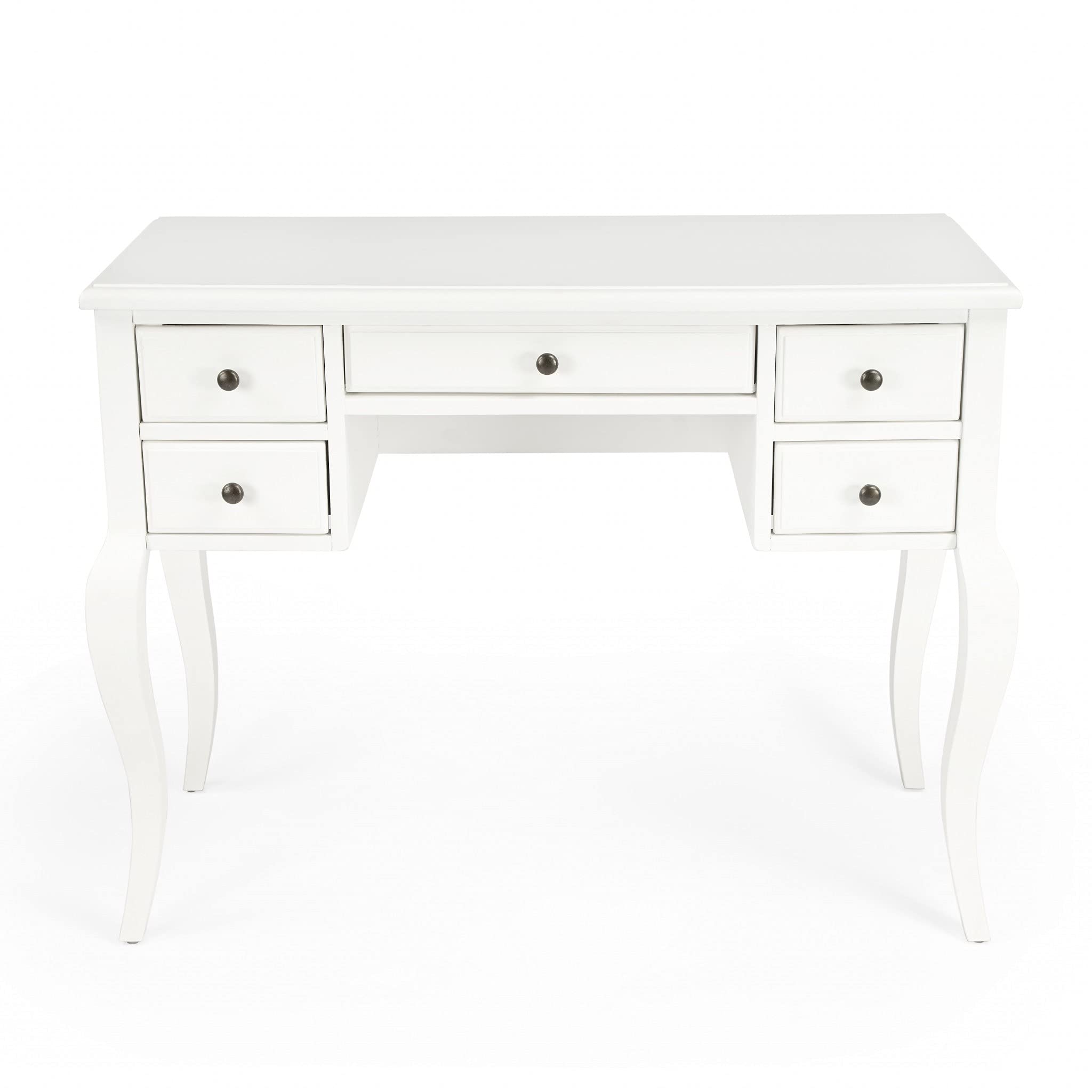 Acacia Wood Writing Desk with MDF & Birch Veneers - Cottage White Home Office Desk for Small Spaces, Study & Workstation