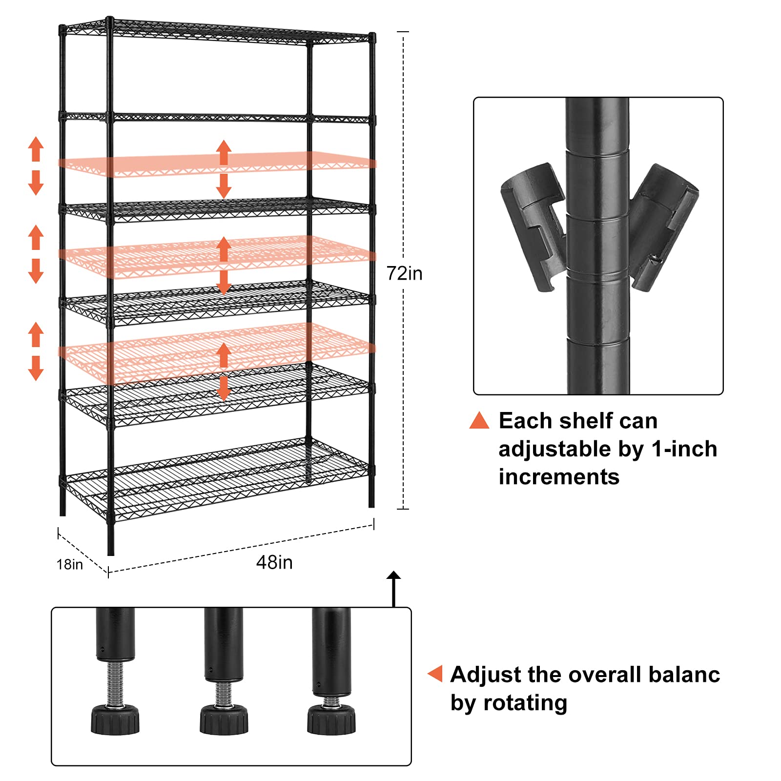 6000Lbs Capacity Heavy Duty Commercial Wire Shelving Unit - Adjustable 6-Tier NSF Metal Storage Rack with Wheels for Garage, Basement, Warehouse (76