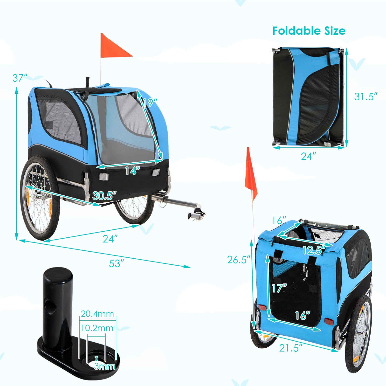 PETSITE Dog Bike Trailer - Foldable Pet Carrier for Small & Medium Dogs with 3 Breathable Mesh Windows, Safety Flag & Quick Release Wheels | Perfect for Cycling, Jogging & Outdoor Adventures