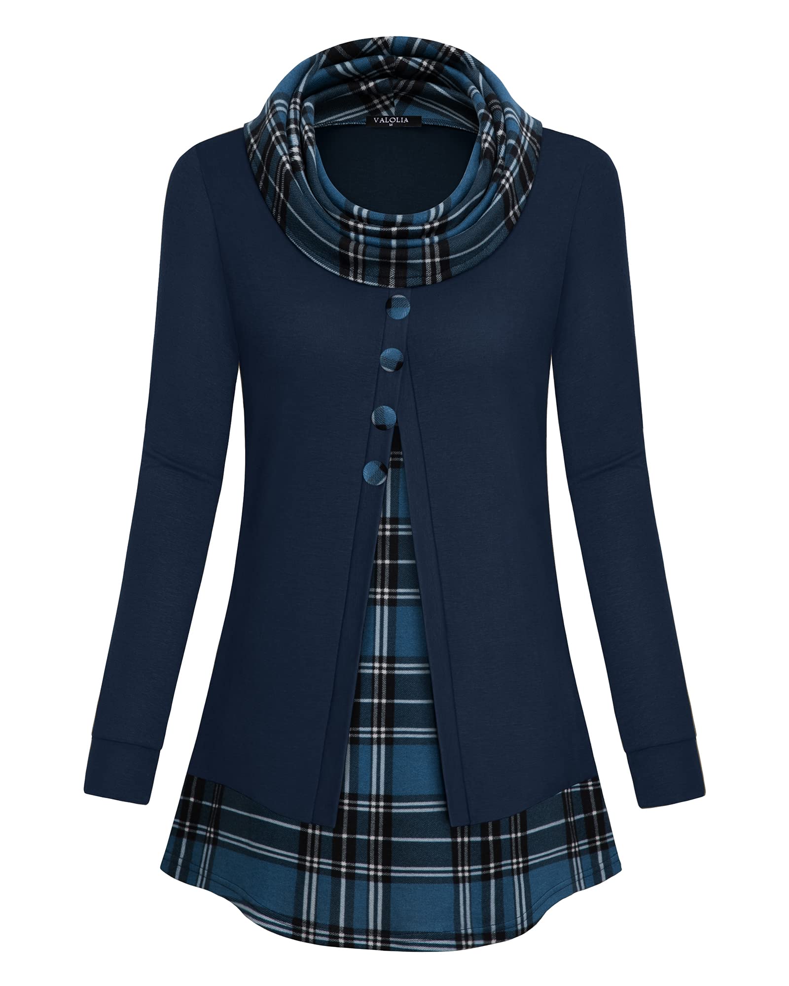 VALOLIA Women's Cowl Neck Long Sleeve Tunic Top - Button Down Casual Loose Blouse for Work, Date Night & Everyday Wear | Plus Size & Petite Options Available