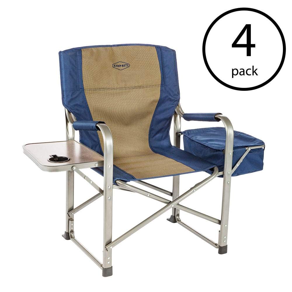 Kamp-Rite Camp Folding Director's Chair with Side Table & Cooler (4 Pack) - Portable Outdoor Seating for Camping, Beach, Backyard & Tailgating Parties