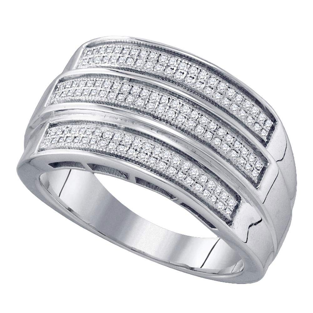 Sterling Silver Men's Round Diamond Triple Row Band Ring - 3/8 CTTW - Perfect for Weddings, Anniversaries & Special Occasions