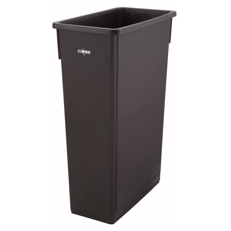 Winco 23 Gallon Slim Kitchen Trash Can - Brown | Space-Saving Waste Bin for Small Kitchens, Bathrooms & Offices | Durable Plastic Garbage Can with Lid