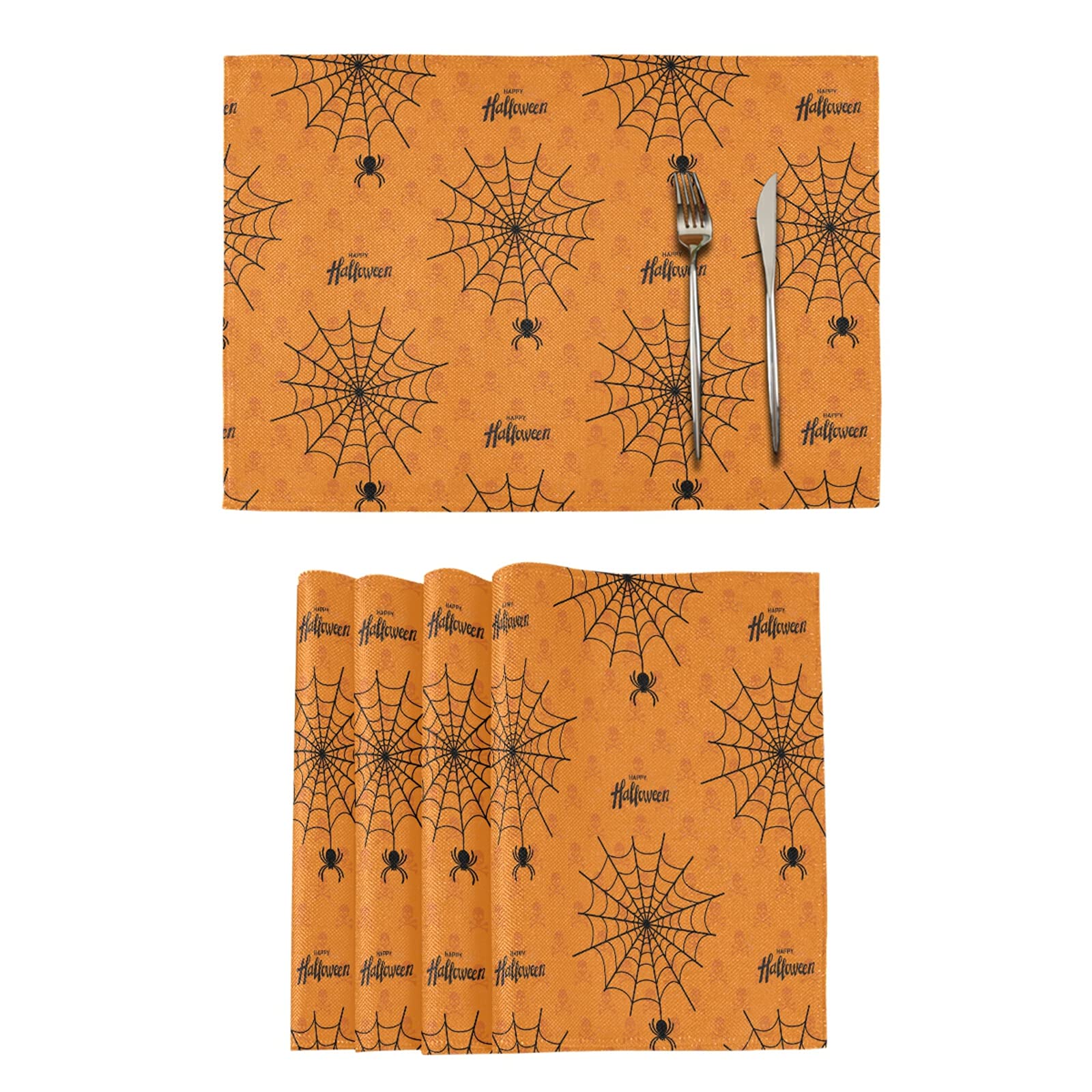 Spider Web Halloween Placemats Set of 6 - Heat Resistant Table Mats for Kitchen & Dining Decor - Perfect for Halloween Party, Thanksgiving Dinner & Holiday Table Settings