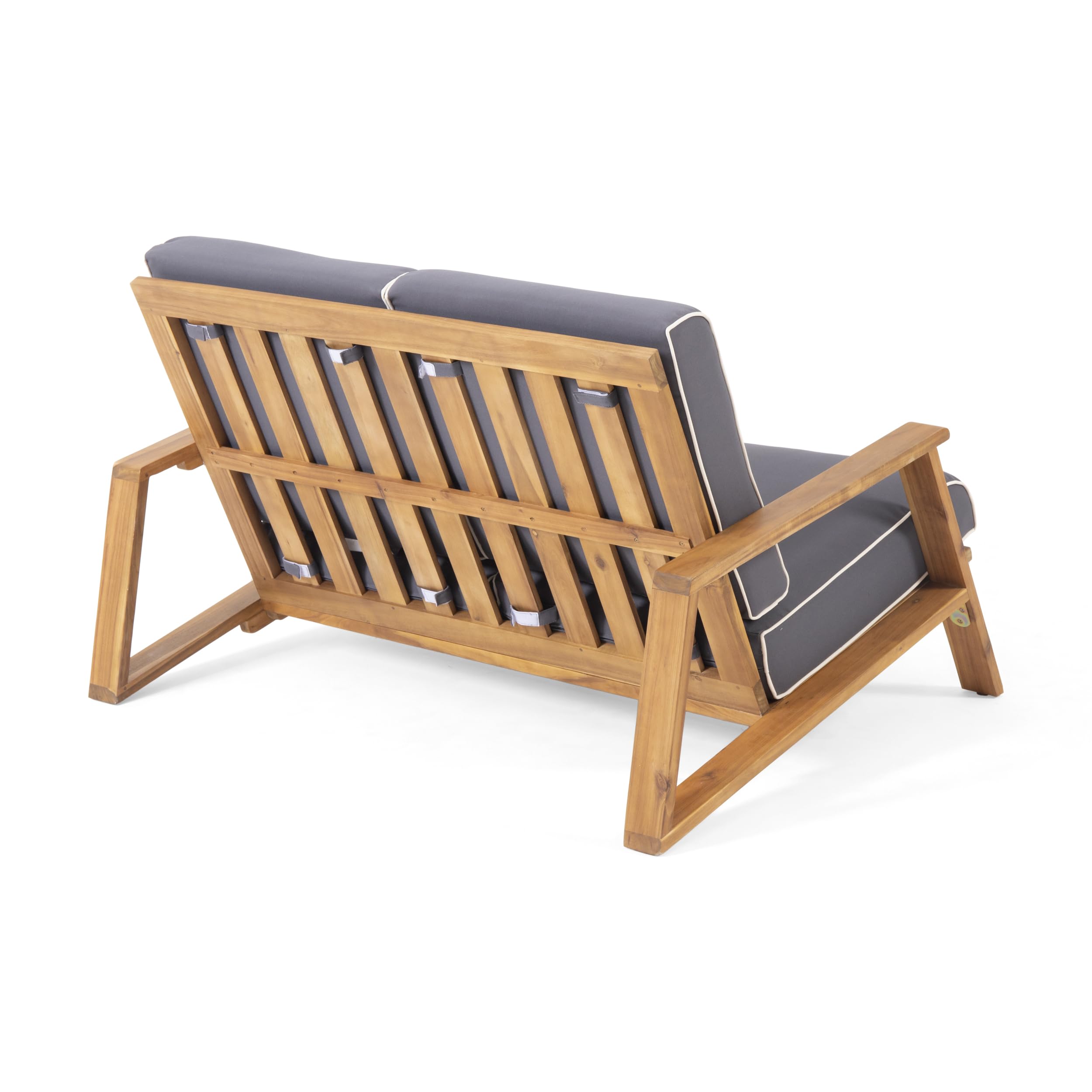 Christopher Knight Home Eartha Outdoor Loveseat Set with Coffee Table - Teak Finish Dark Gray Patio Furniture for Garden, Poolside & Backyard Relaxation