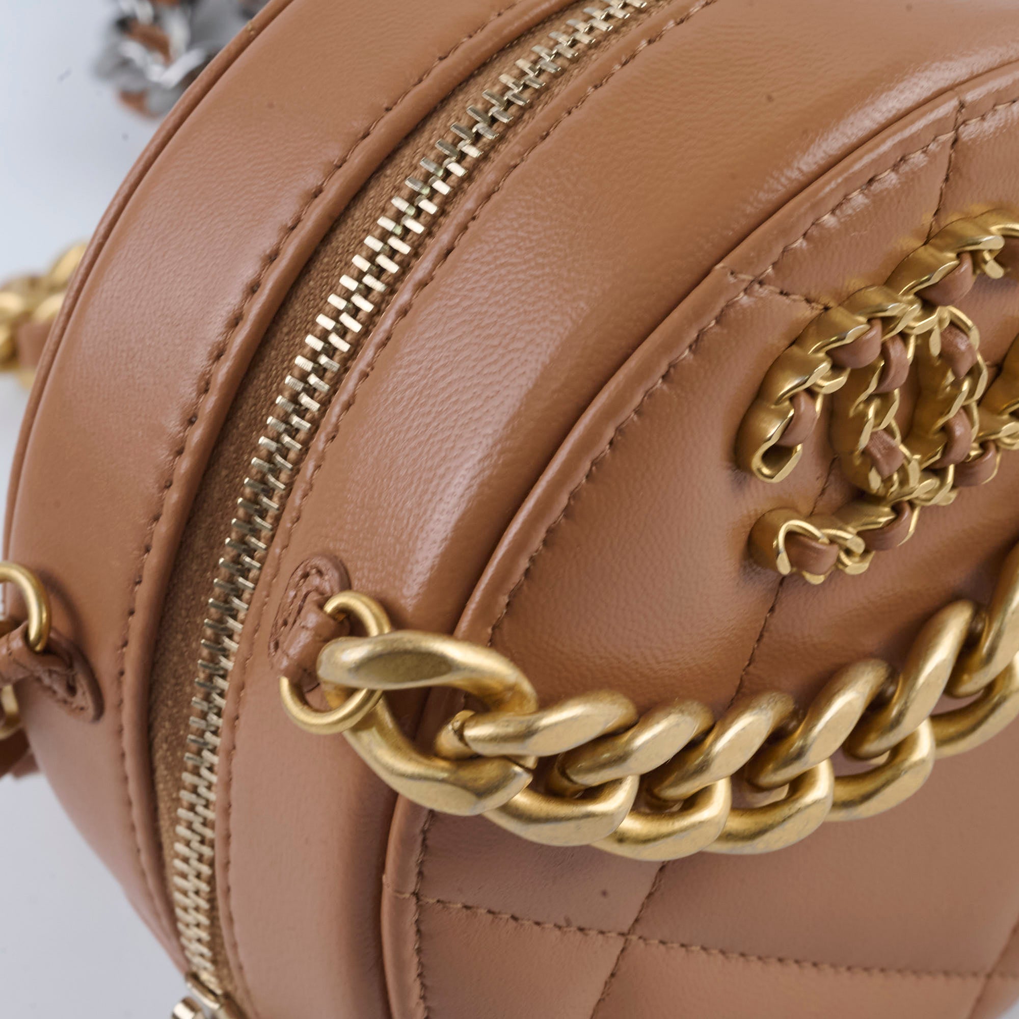 Chanel 19 Round Clutch Bag in Lambskin Leather - Tan Color Luxury Handbag for Women | Perfect for Evening Parties, Date Nights & Special Occasions