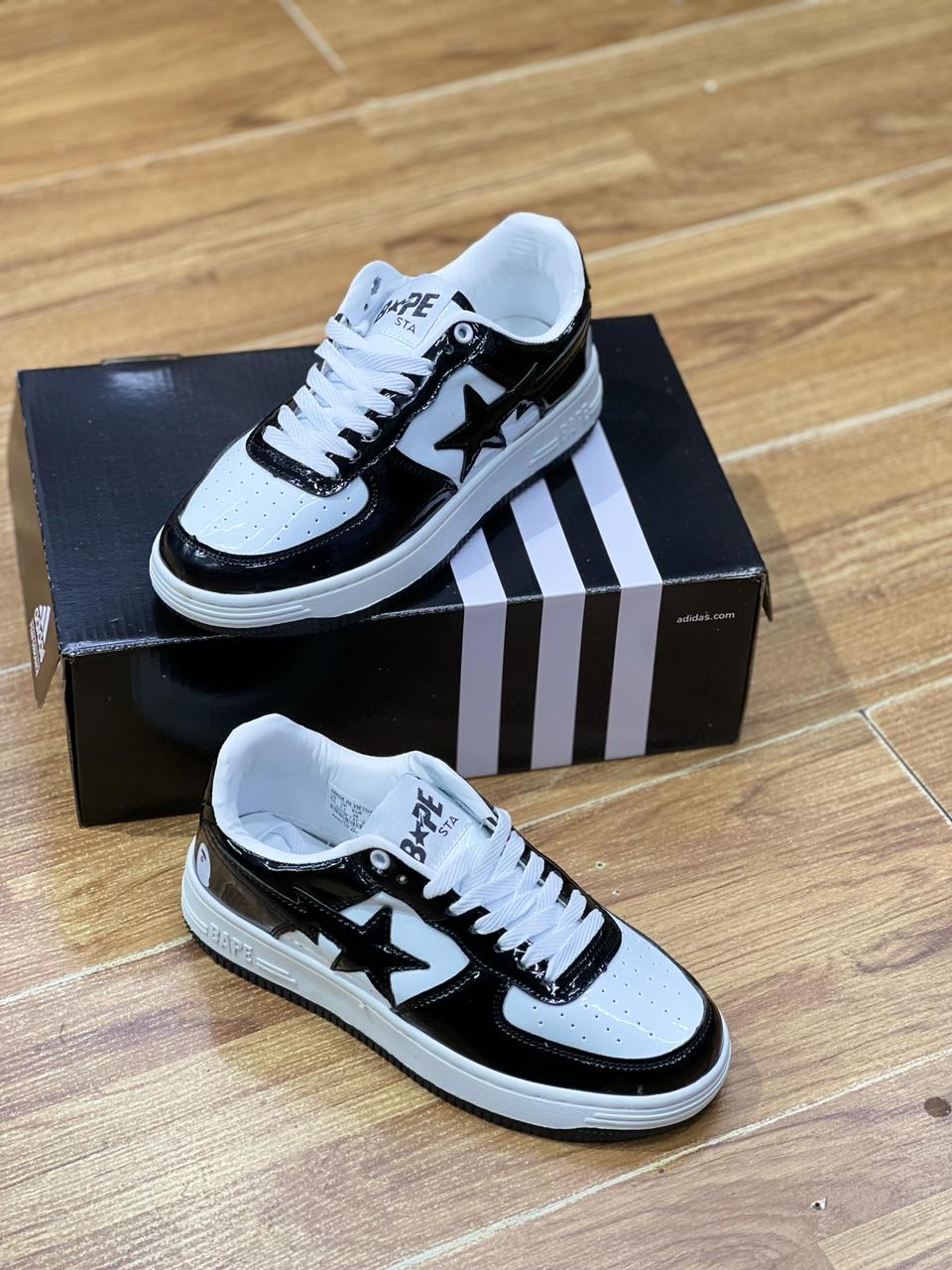 Bape Star Sneakers for Men - Black & White Retro Running Shoes | Streetwear Fashion, Casual Wear & Gym Training