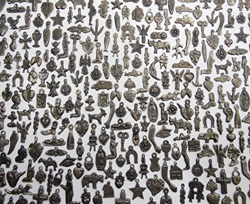 1000 MILAGROS Charms - Old Silver & Black Mexican Folk Art Wholesale Lot (2 lbs) - Perfect for Jewelry Making, Crafting & Home Decor