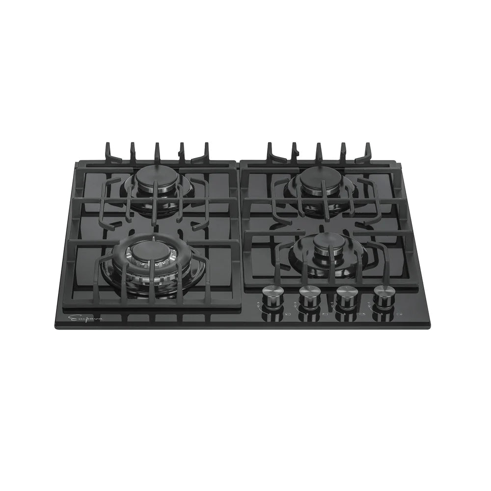 Empava 24-Inch Built-In Gas Cooktop with 4 Italian SABAF Burners - NG/LP Convertible, Black Tempered Glass - Perfect for Modern Kitchens & Home Renovations