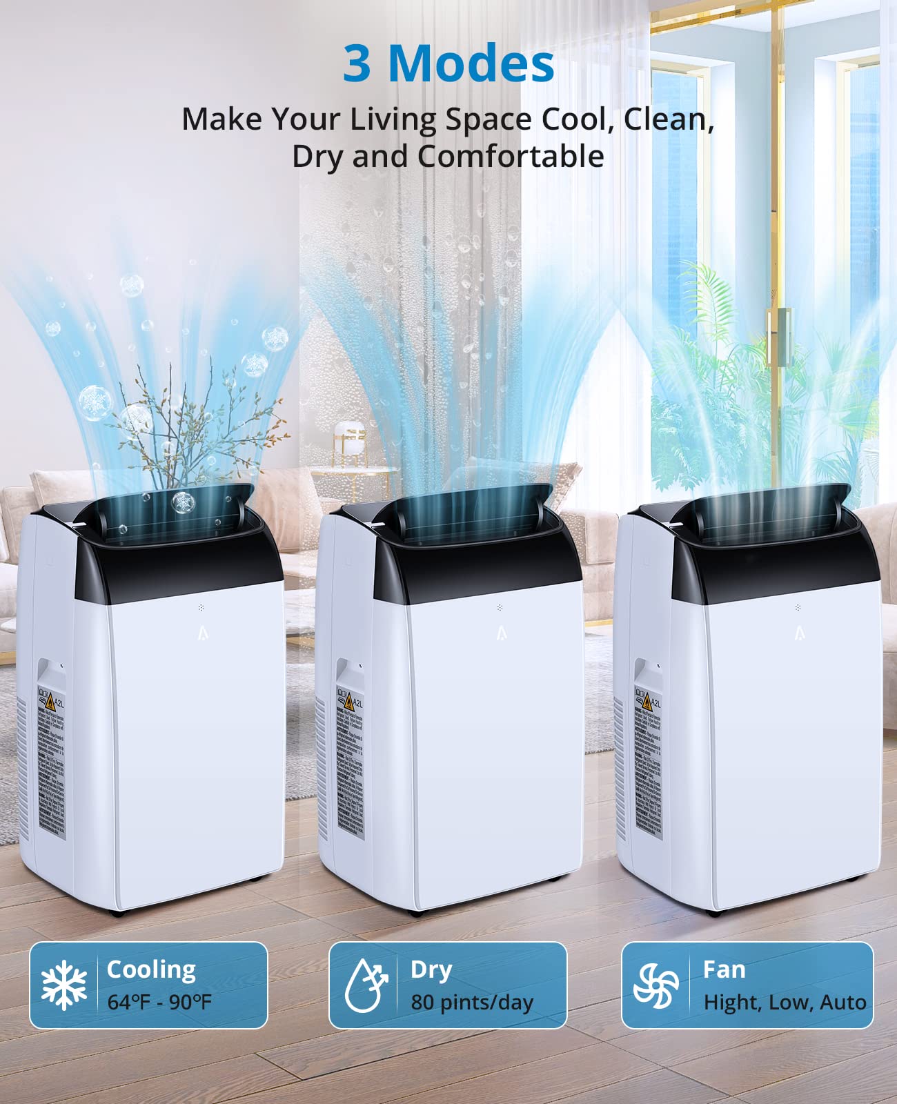Portable Air Conditioner - 110V, 8000 BTU, White - Compact & Energy Efficient Cooling for Small Rooms, Bedrooms, Offices & RVs