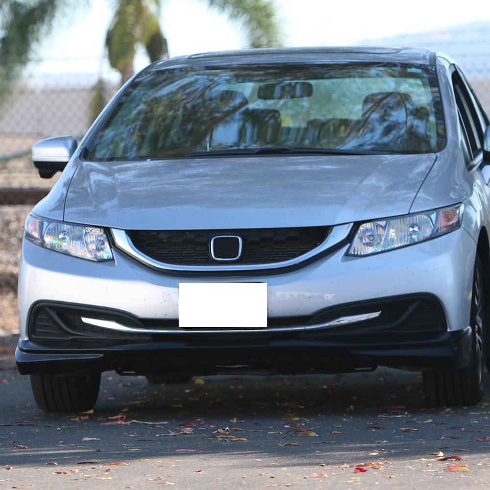 IKON MOTORSPORTS Front Bumper Lip Spoiler - Black PU Chin Spoiler Add-On for 2013-2015 Honda Civic (Ikon Style) | Enhances Aerodynamics & Sporty Look for Street Racing & Car Shows