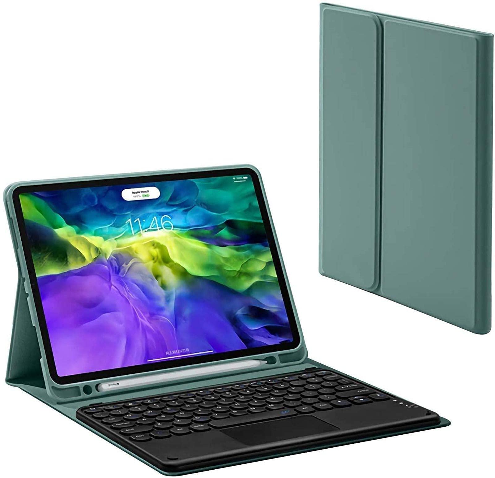 Bluetooth Keyboard Case for iPad Air 1/Air 2 9.7 Inch - Slim Leather Folio Cover with Touchpad, Green | Perfect for Work, Study & Travel