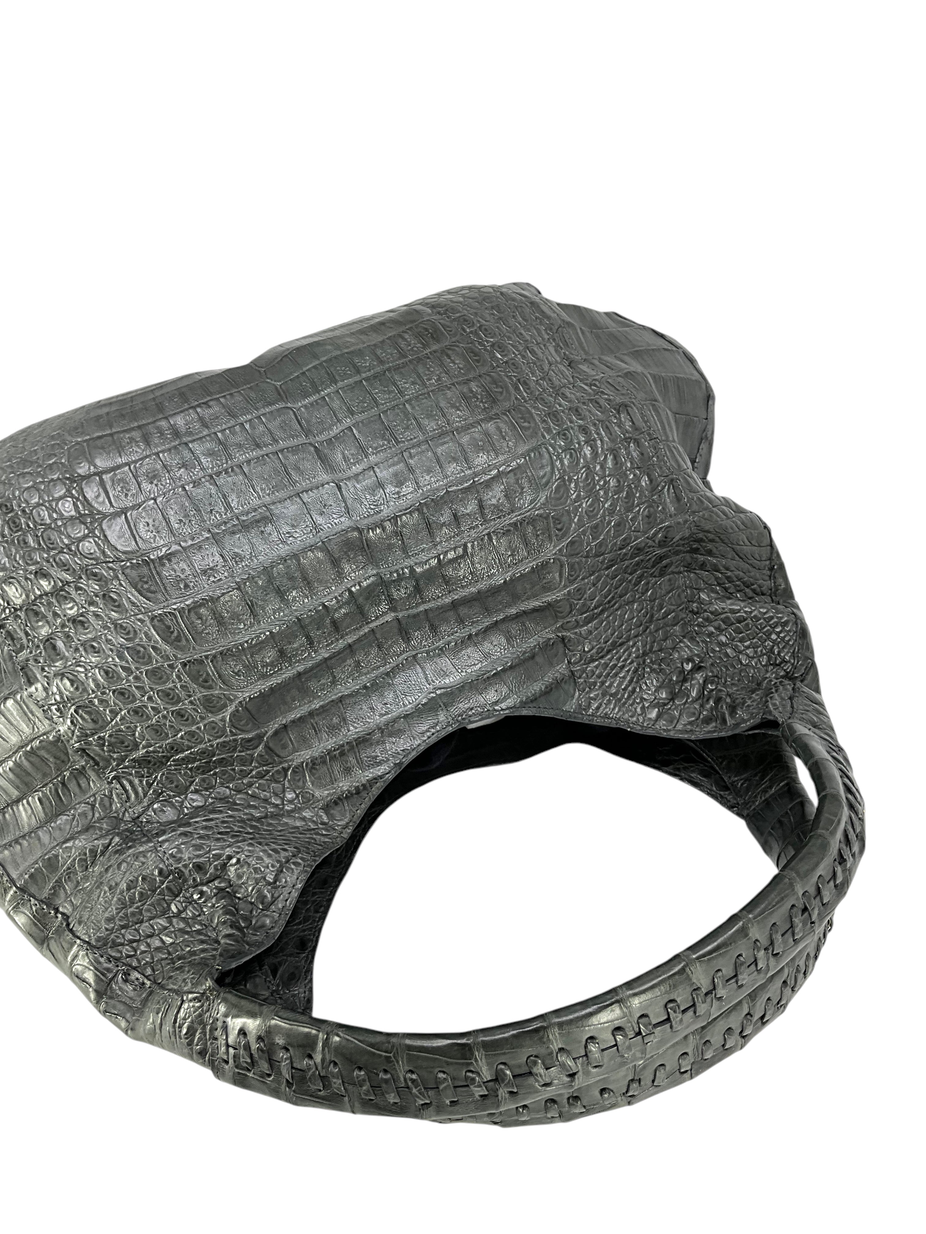 Nancy Gonzalez Genuine Crocodile Leather Hobo Bag with Ruffled Design - Perfect for Women's Fashion, Evening Events & Luxury Handbag Collection