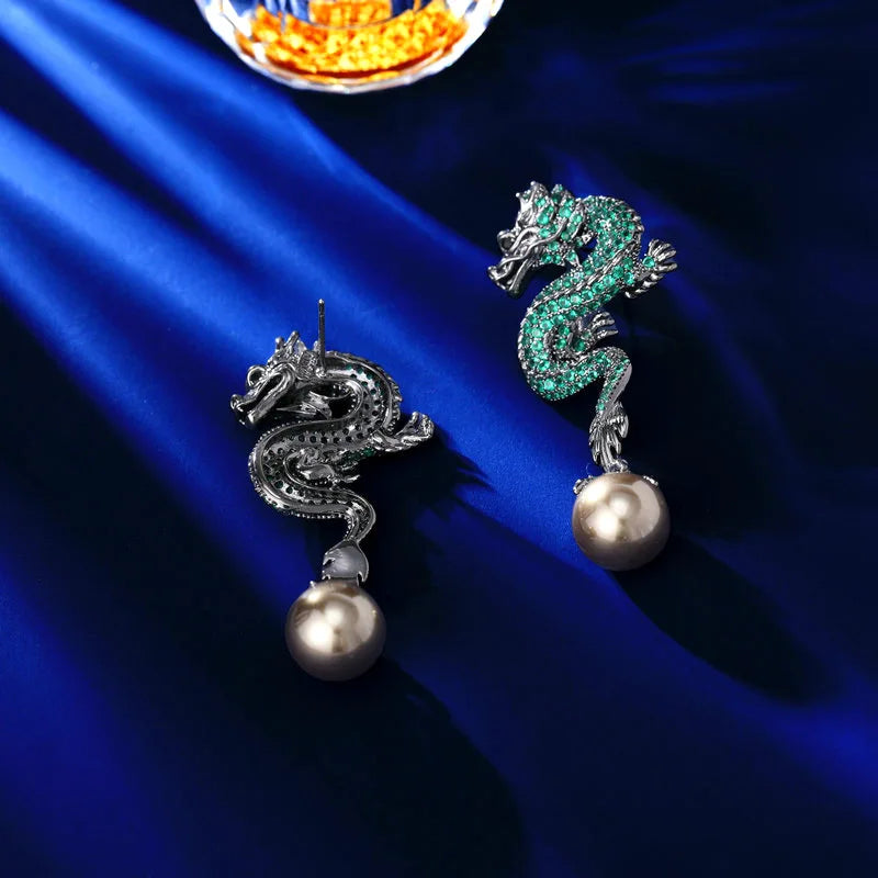 2024 Fashion Cubic Zirconia Pearl Dragon Earrings for Women - Elegant Banquet & Evening Dress Jewelry Accessories - Perfect for Weddings, Parties and Special Occasions