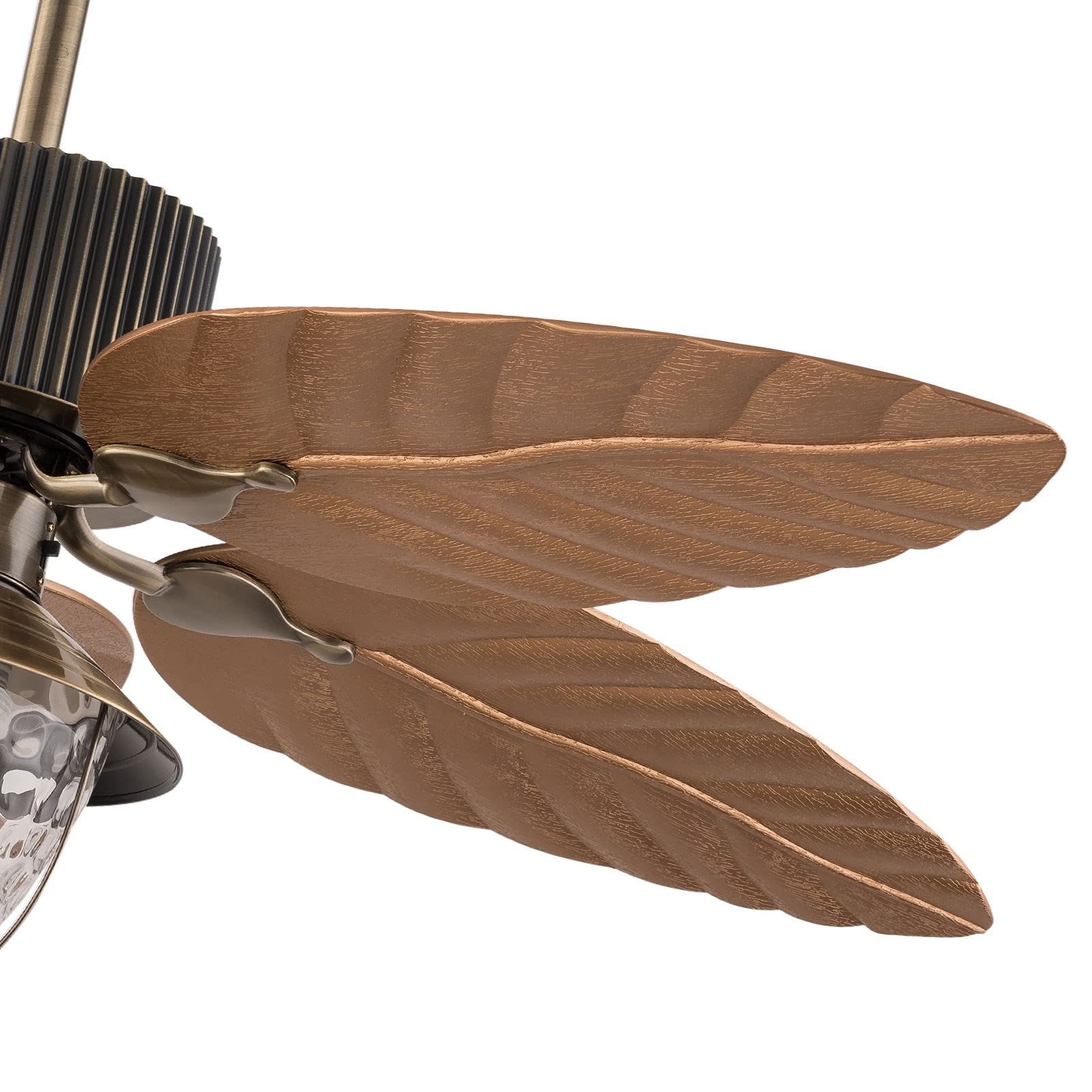 52 Inch Tropical Ceiling Fan with 5 Palm Leaf Blades - 3 Speed Reversible Remote Control, E27 Bulb Glass Light Cover - Indoor/Outdoor Use for Living Room, Bedroom, Patio - Brown
