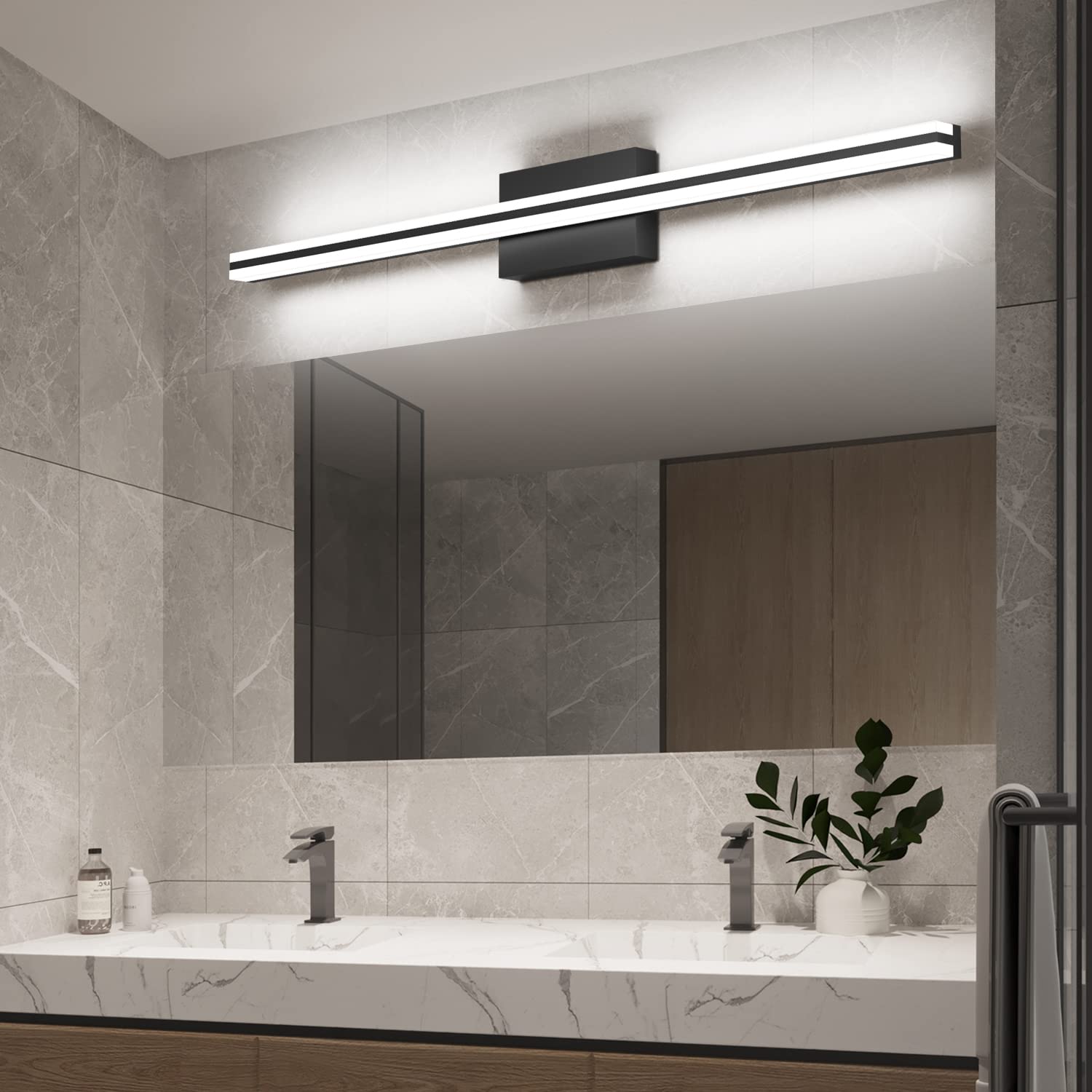 SOLFART Modern Dimmable LED Bathroom Vanity Lights - Matt Black Over Mirror Light Fixtures for Makeup, Shaving & Grooming