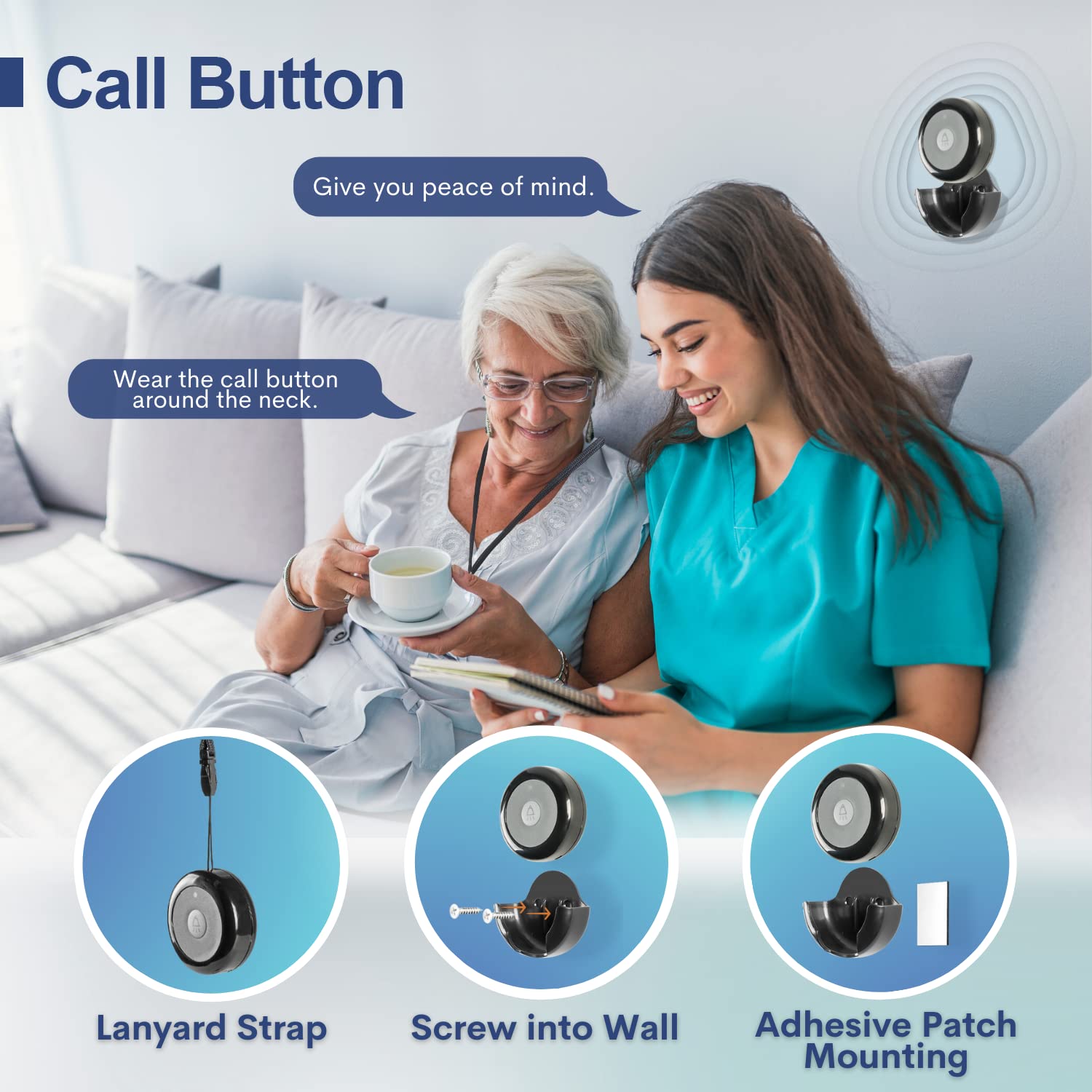5-Pack Wireless Call Buttons for Nurse Call System - Wireless Calling Device for Seniors, Elderly Care, Restaurants & Clinics (Black) | Ideal for Nursing Homes, Hospitals & Customer Service Areas