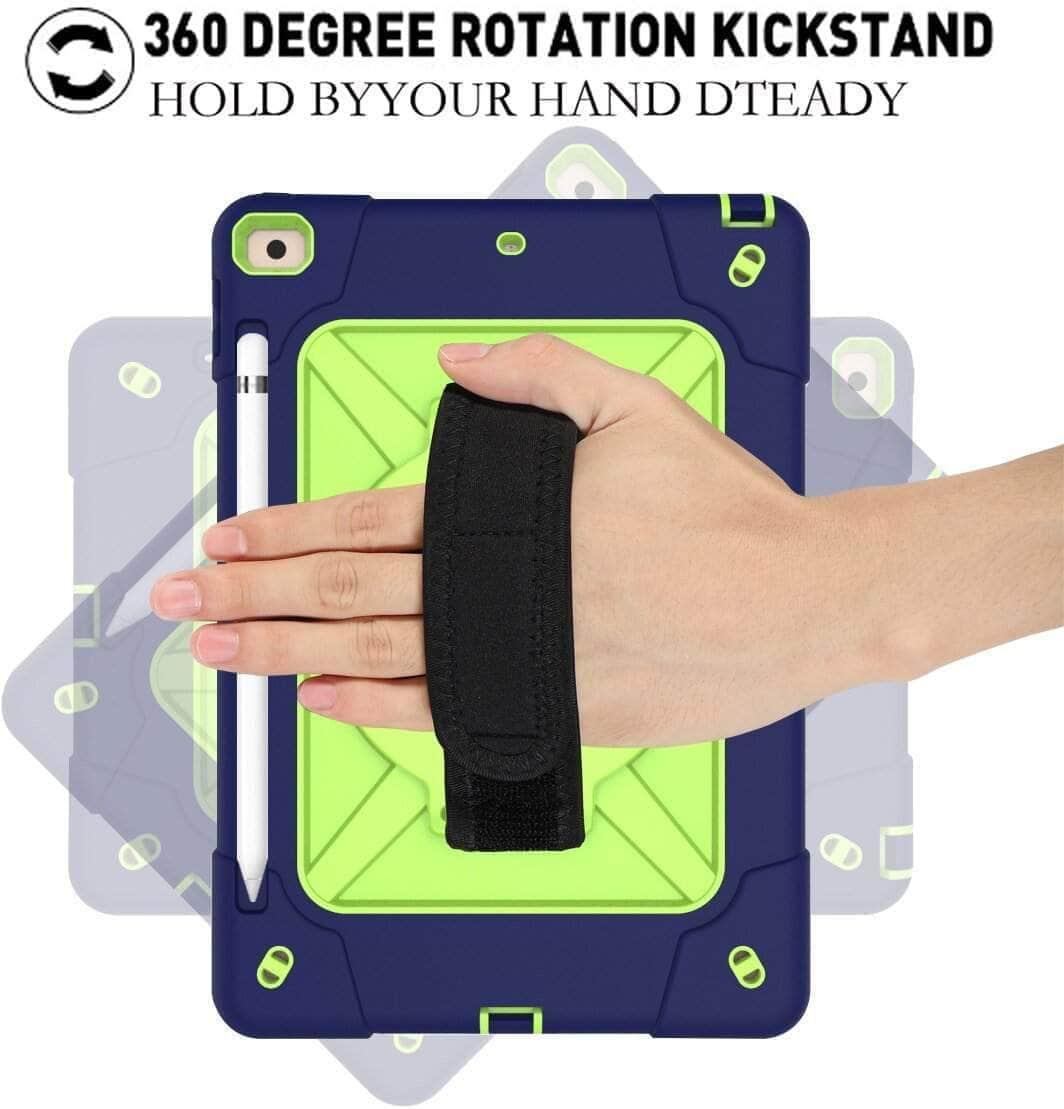 Conelz Heavy Duty Rugged Shockproof Case for iPad 10.2 (7th/8th Gen 2019/2020) with 360° Rotatable Kickstand & Hand Strap - Perfect for Construction, Outdoor Work and Kids' Use