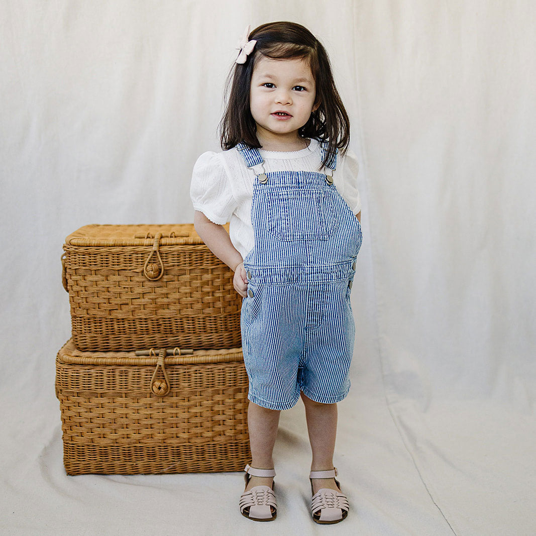 Stylish Blue Stripe Short Overalls for Women - Trendy Denim Jumpsuit with Pockets | Perfect for Casual Outings, Summer Festivals & Everyday Wear