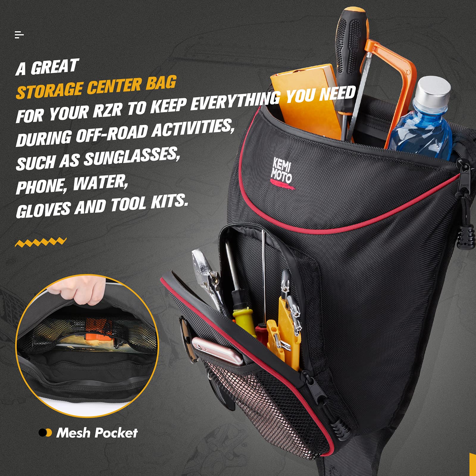 2023 KEMIMOTO UTV Storage Bags Set - Waterproof Door & Center Storage Organizer with Heavy-Duty Zippers | Fits Polaris RZR XP 1000 Turbo S/900 | 60