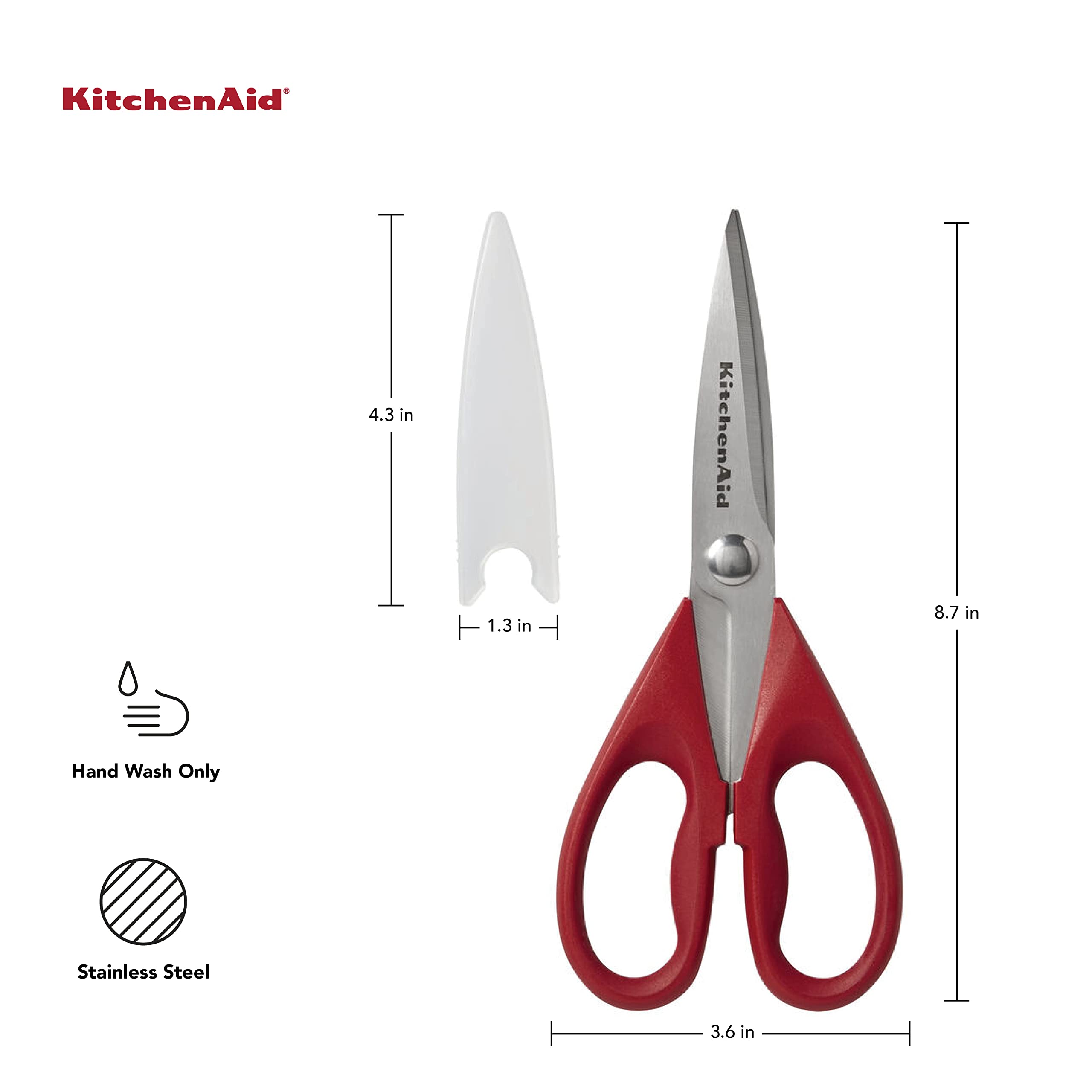 KitchenAid 8.72-Inch Multi-Purpose Kitchen Shears with Protective Sheath & 10.26-Inch Silicone Grip Stainless Steel Tongs Set - Perfect for Cooking, Grilling, and Food Prep (Red)