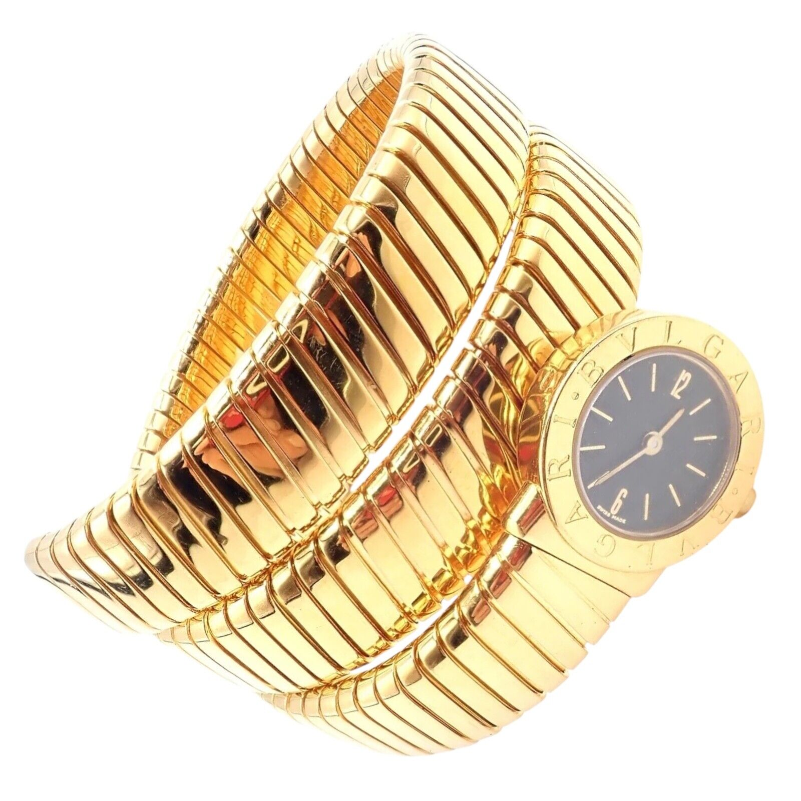 Authentic Bulgari 18k Yellow Gold Tubogas Serpent Bracelet Watch - Luxury Italian Jewelry for Women, Perfect for Gifts & Special Occasions