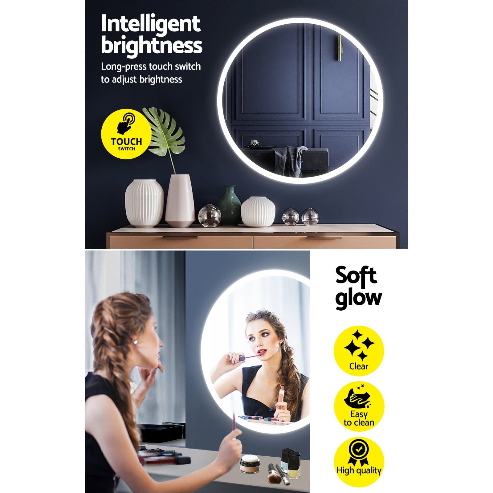 Embellir 70cm Round LED Wall Mirror for Makeup & Vanity - Modern Bathroom & Home Decor - Perfect for Dressing Rooms, Bedrooms, and Spa Areas