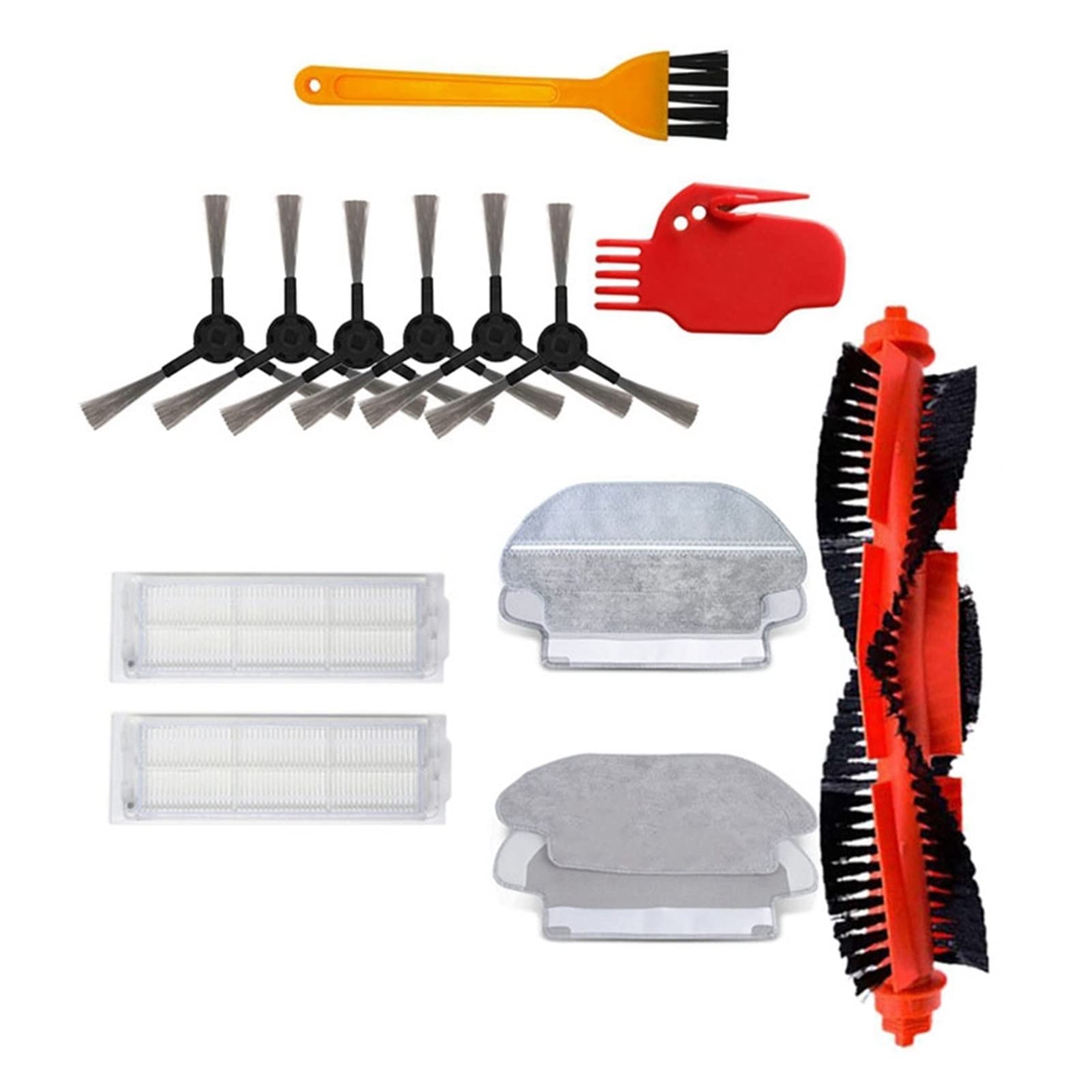 Segert Vacuum Cleaner Replacement Parts for Xiaomi Mi Robot Vacuum Mop Pro STYJ02YM & Conga 3490 - Compatible Filters, Main Brush & Cleaning Accessories (Black Orange) | Perfect for Hardwood Floors & Pet Hair Removal