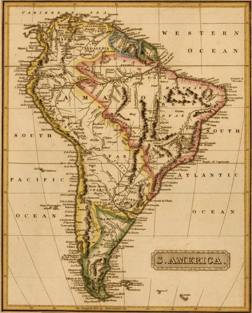 Vintage 1817 South America Map Poster Print - 24 x 36 Inch Historical Wall Art for Home, Office & Classroom Decor