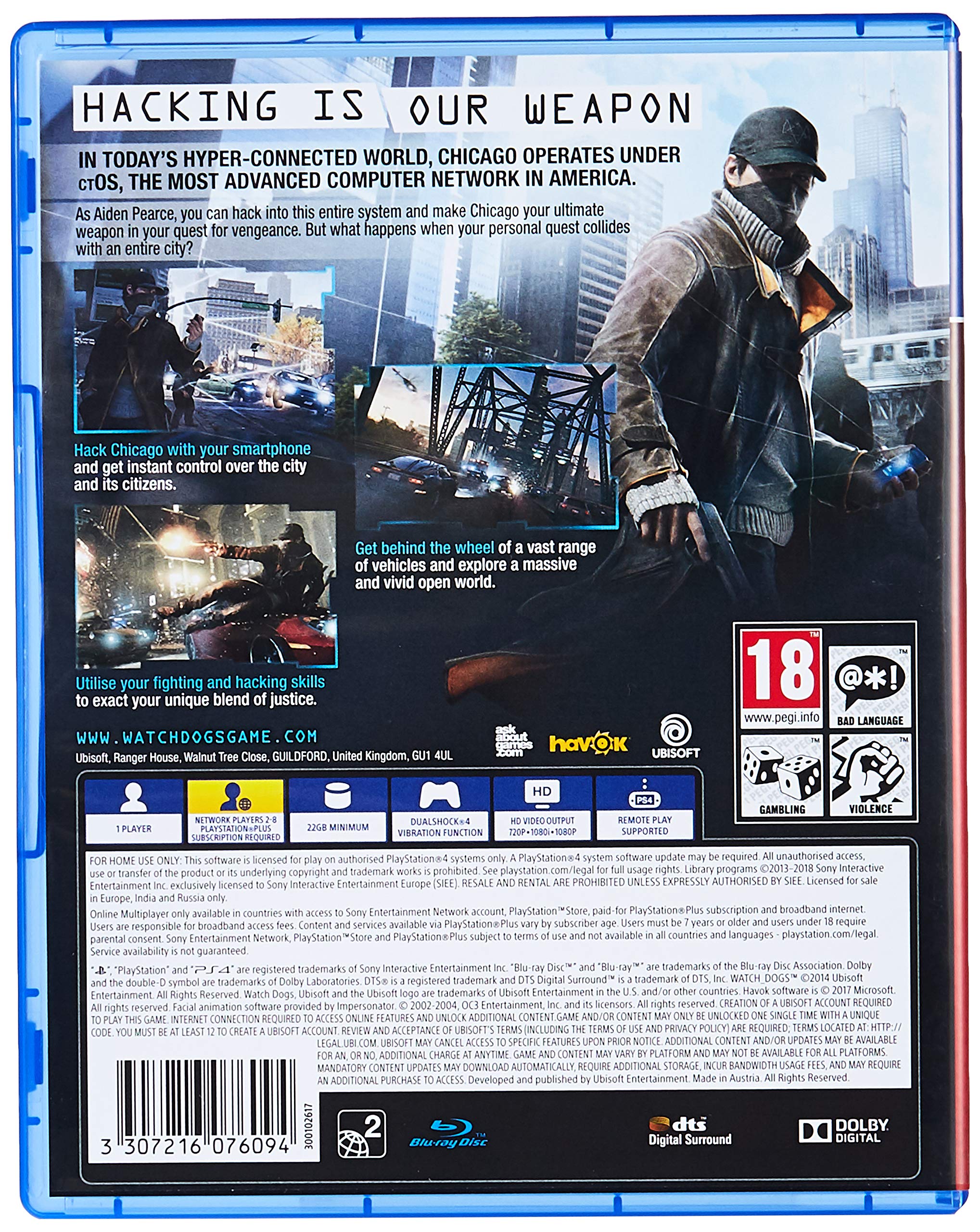 Watch Dogs PS4 Game - Playstation Hits Edition | Open-World Action Adventure | Hack & Explore Chicago | Perfect for Fans of GTA & Cyberpunk Games