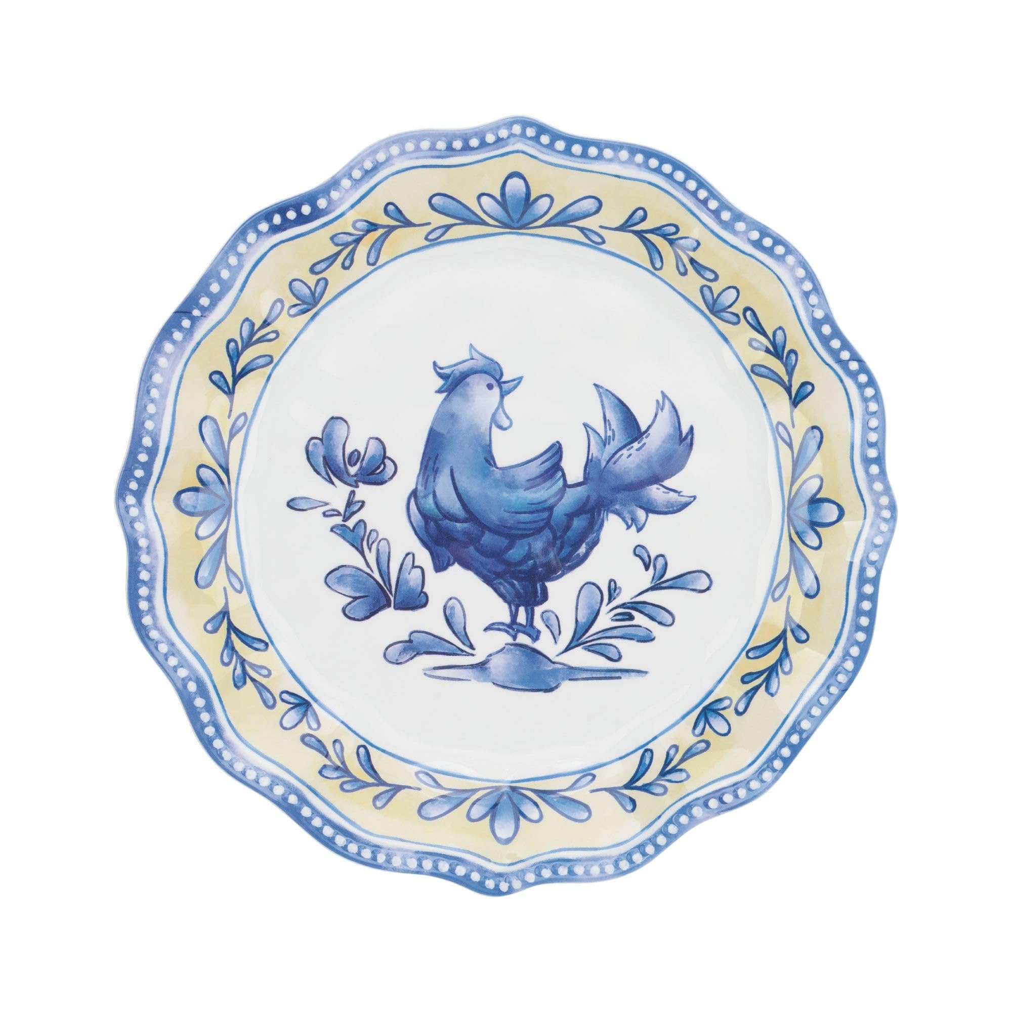 UPware Melamine Salad Plate Set of 6 - BPA-Free, Dishwasher Safe 8.5 Inch Round Plates for Risotto, Pasta, Salad & Appetizers - Blue Rooster Design - Perfect for Dinner Parties, Picnics & Outdoor Dining