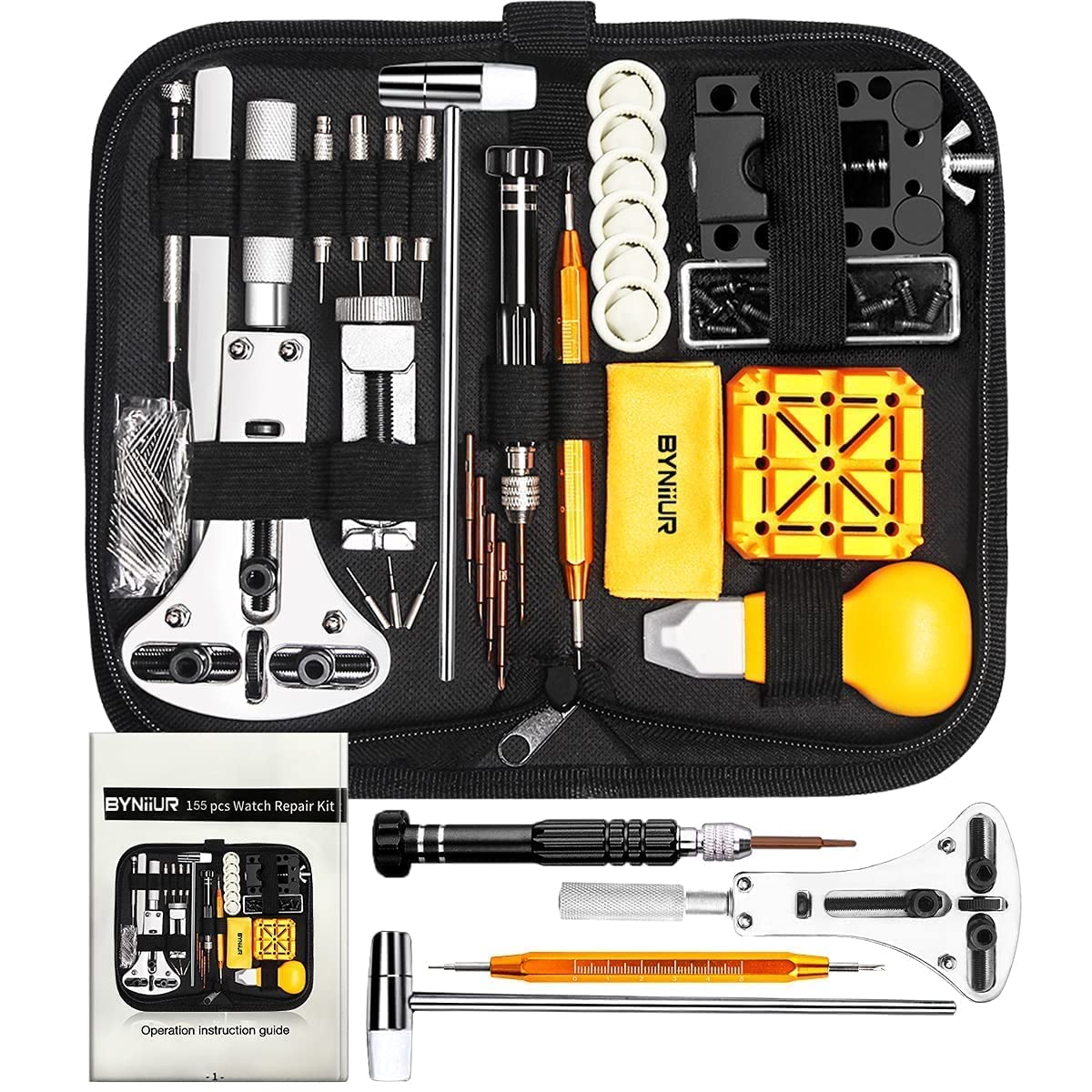 BYNIIUR Professional Watch Repair Kit & Watch Press Set - Complete Tool Kit for Watch Battery Replacement, Band Adjustment, and Case Repair | Perfect for Watchmakers, Jewelers, and DIY Enthusiasts