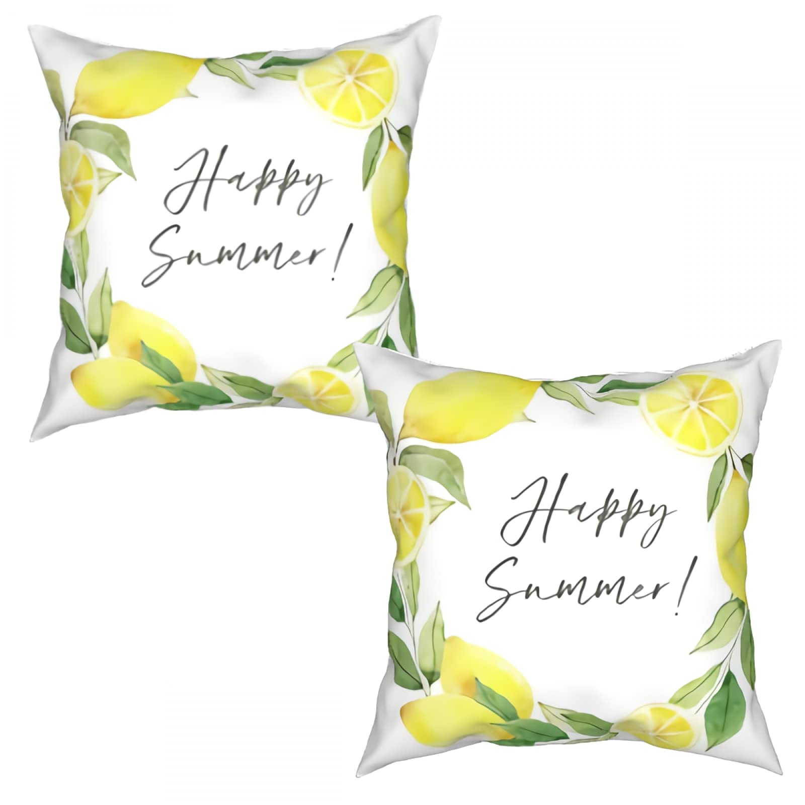 Lemon Watercolor Pillow Covers 18x18 - Cotton Decorative Throw for Sofa Bed Outdoor