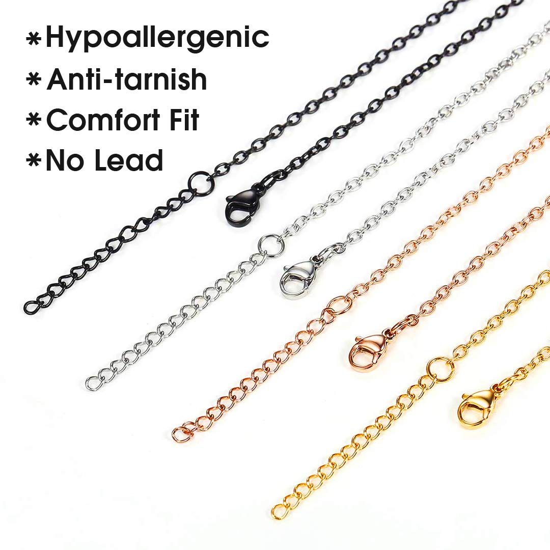 ChainsHouse Thin Rolo Chain Necklaces for Women & Men - 1.4MM/2MM Stainless Steel Cable Chains with 5cm Extender - 14K Gold, Rose Gold & Black Plated Options - 16-30 Inch Adjustable Length - Perfect for Layering, Gifts & Everyday Wear