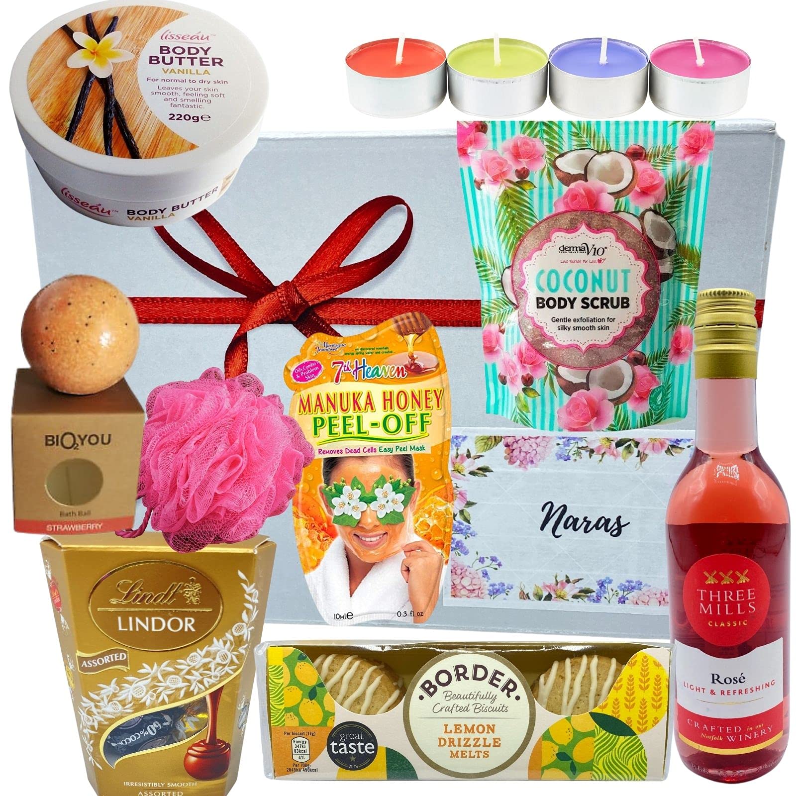 Luxury Rose Wine Gift Basket for Women - Sparkling Rosé, Gourmet Chocolates & Spa Bath Set - Perfect Birthday, Mother's Day & Relaxation Gifts for Her - Ideal for Anniversary Celebrations, Bridal Showers & Self-Care Pampering