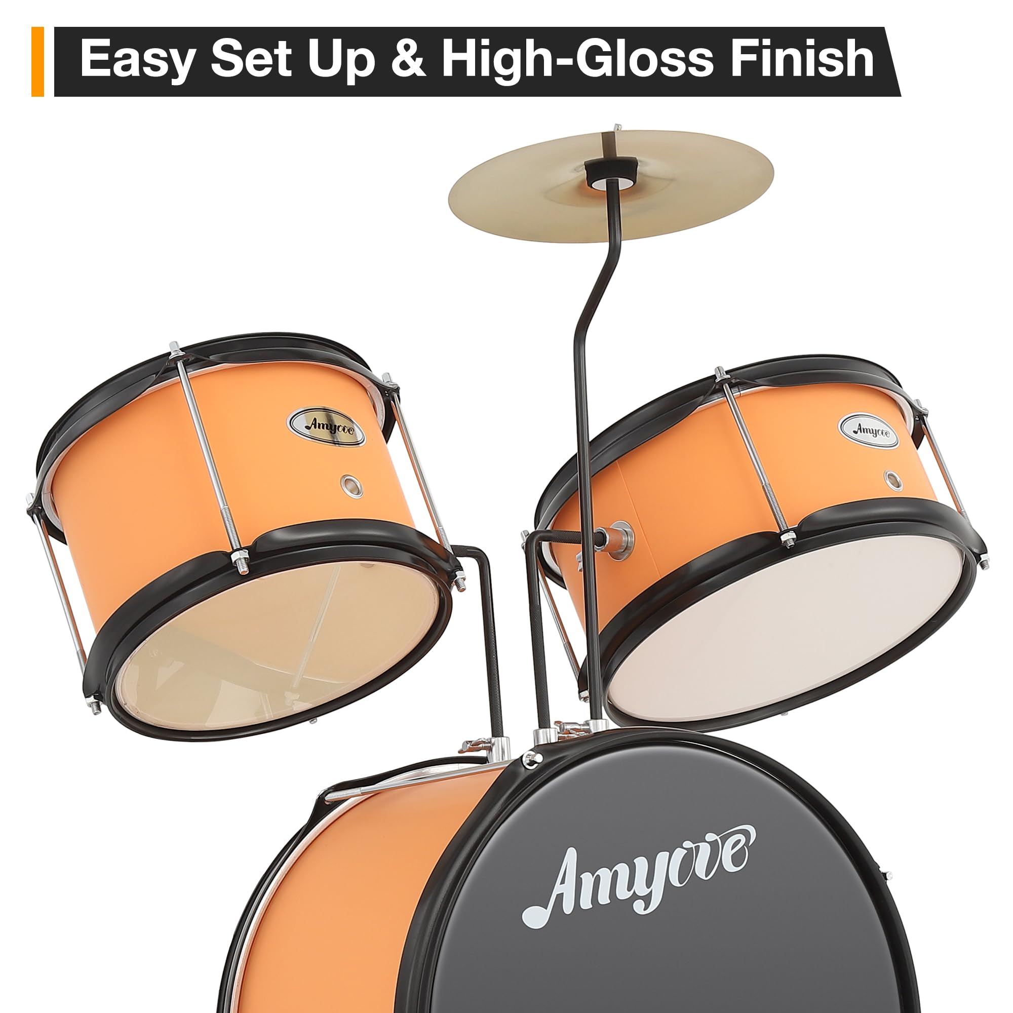 **3-Piece Kids Drum Set for Beginners - Complete Drum Kit with Cymbal, Tom, Bass Drum, Drumsticks & Pedal - Includes Adjustable Drum Stool - Perfect for Boys & Girls (Yellow) - Ideal for Home Play, Birthday Gifts & Early Music Education**