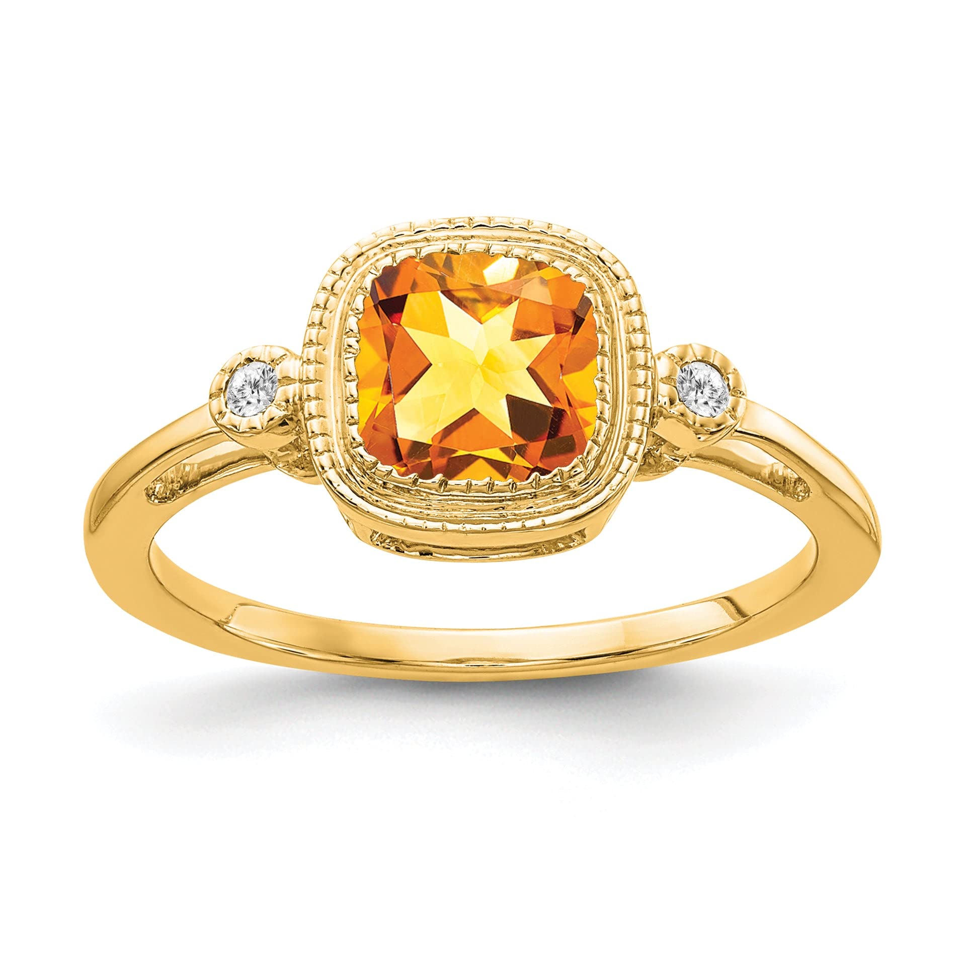 14K Gold Cushion Cut Natural Citrine and Diamond Ring for Women - Elegant Yellow Gold Engagement & Wedding Jewelry - Perfect for Anniversaries, Proposals & Special Occasions