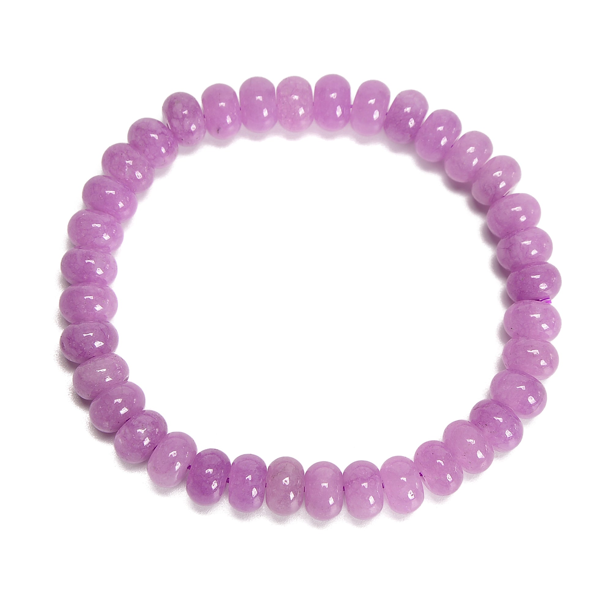 Natural Kunzite & Dyed Jade Smooth Rondelle Beaded Bracelet - 5x8mm Beads, 7.5'' Adjustable Length - Elegant Jewelry for Women, Perfect for Daily Wear, Office & Special Occasions