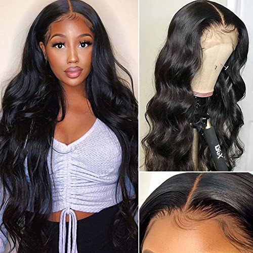 16 Inch Brazilian Body Wave Lace Front Human Hair Wig - Glueless Deep Part 13x6x1 T Part Lace Wig for Black Women - 150% Density Pre-Plucked with Baby Hair - Natural Wavy Human Hair Wig for Daily Wear & Special Occasions