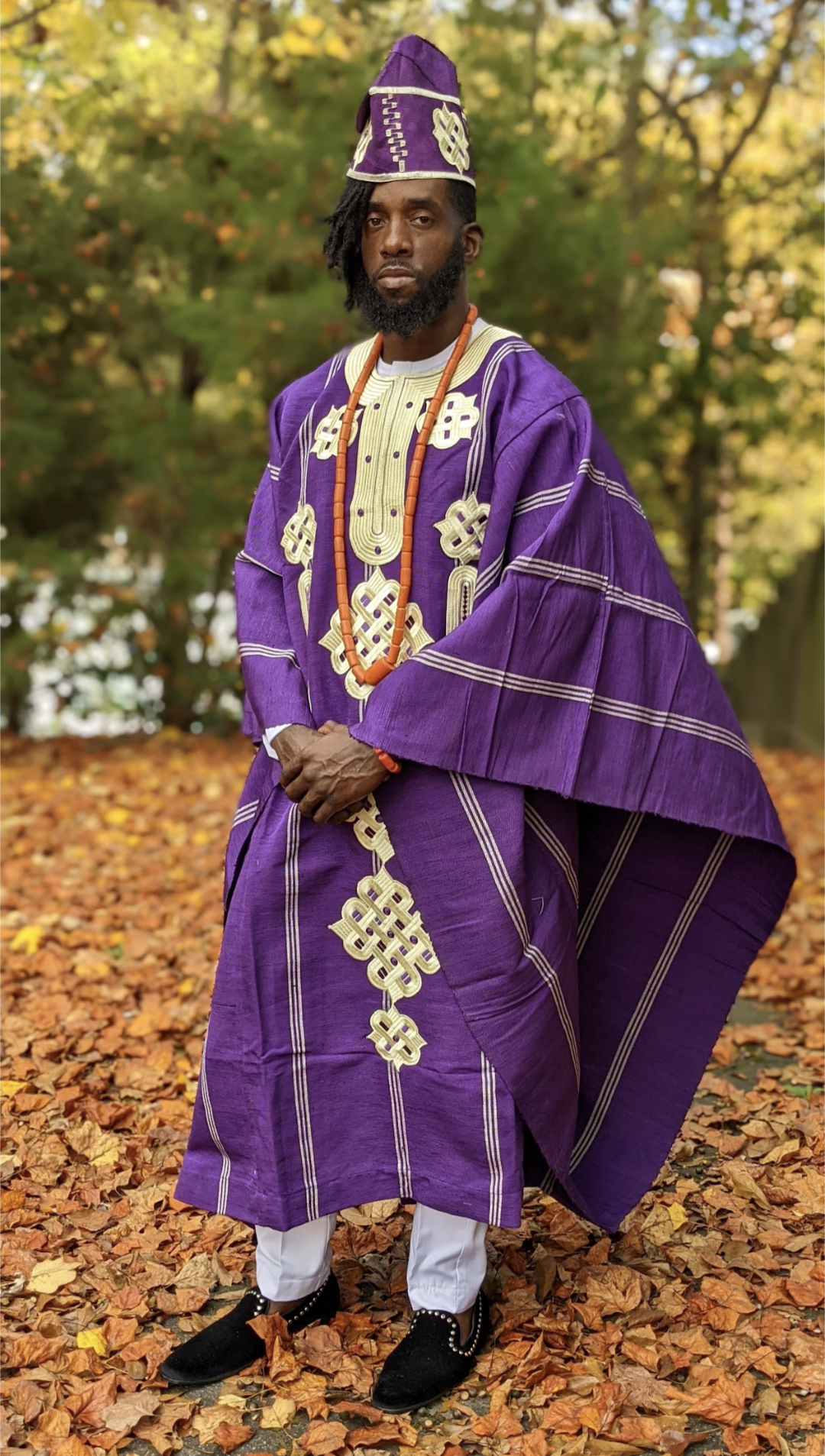 Eleyiti Purple Aso Oke Grand Boubou Agbada Robe DPAGPC700 | African Traditional Wear for Weddings, Parties & Special Occasions